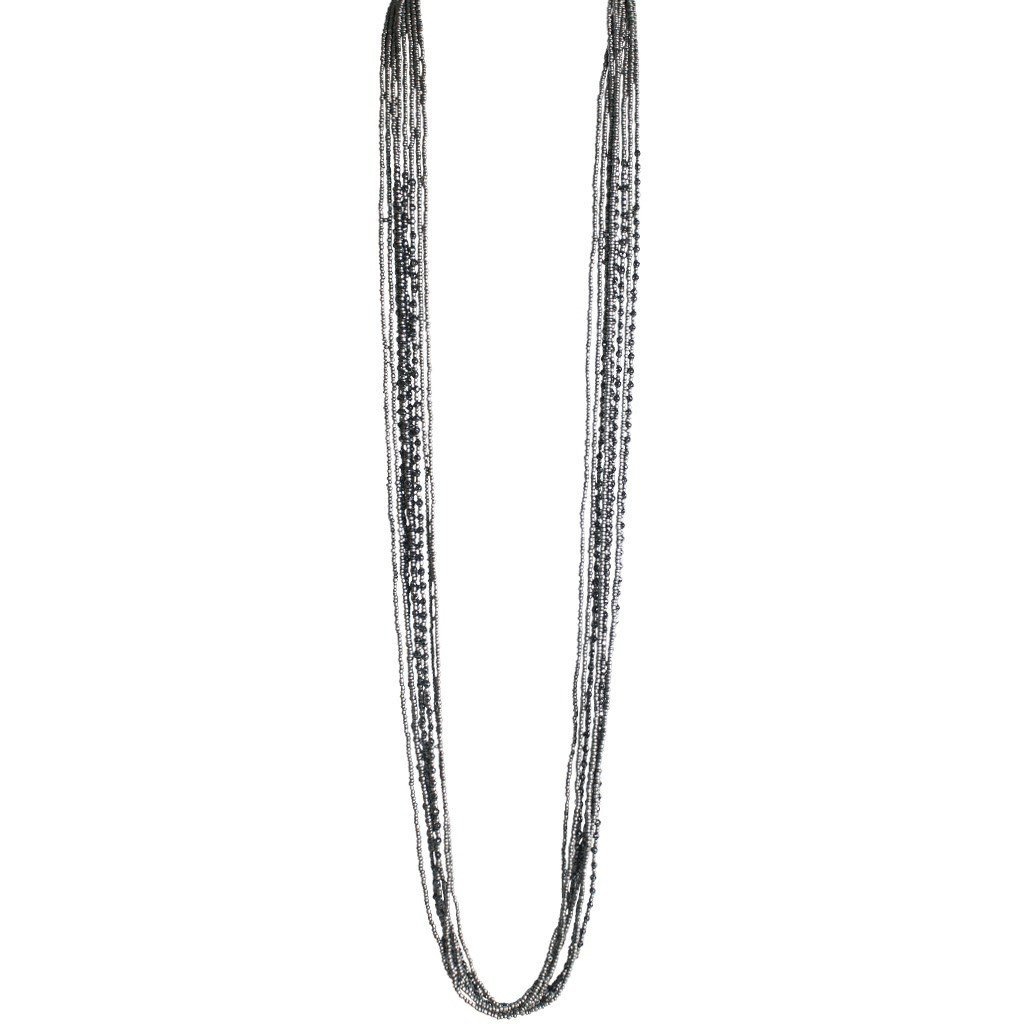 Hematite and Grey Beaded Eight Strand Necklace - Blumera