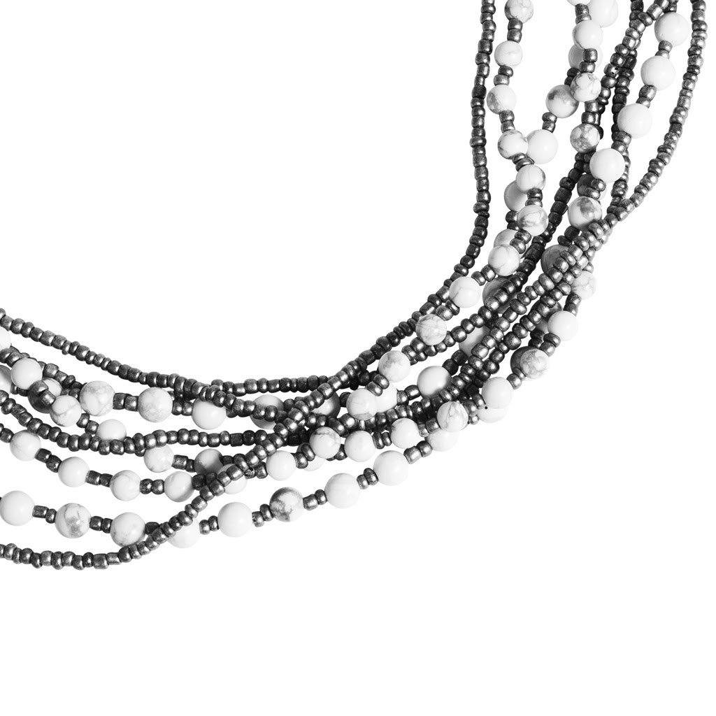 Howlite Stone & Grey Beaded Eight Strand Necklace - Blumera