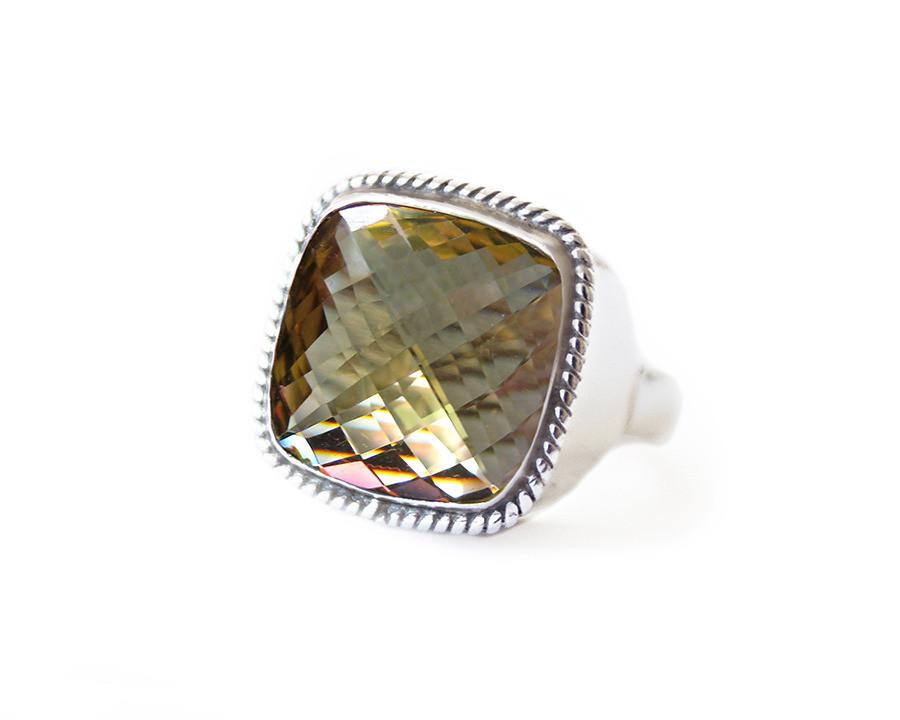 Lemon Quartz Braided Square Ring - Blumera