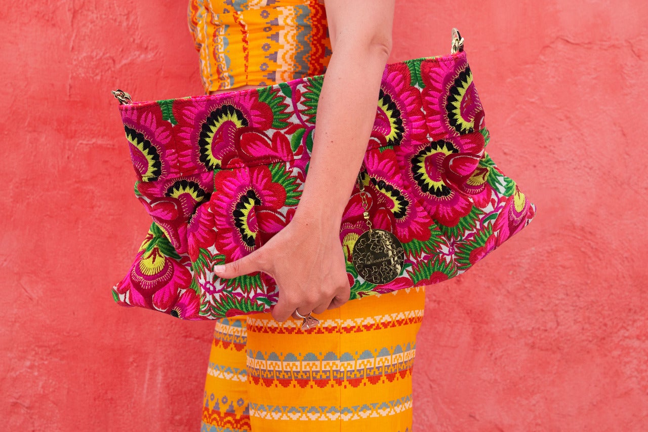 Nadine Oversized Clutch with optional shoulder strap Clutch Blumera Jungle White