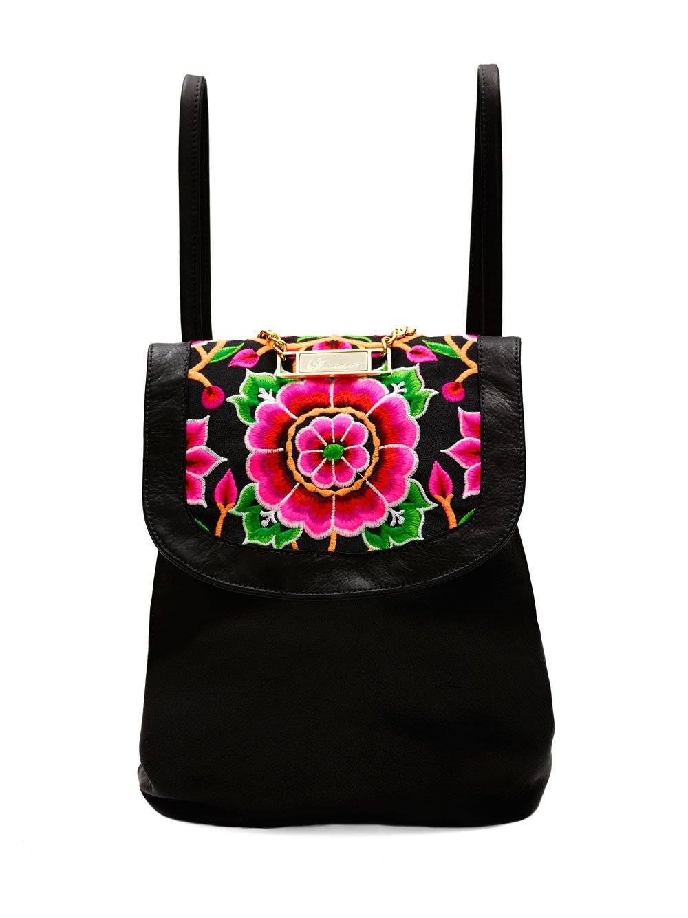 Nonny Black Embroidered Backpack - Blumera