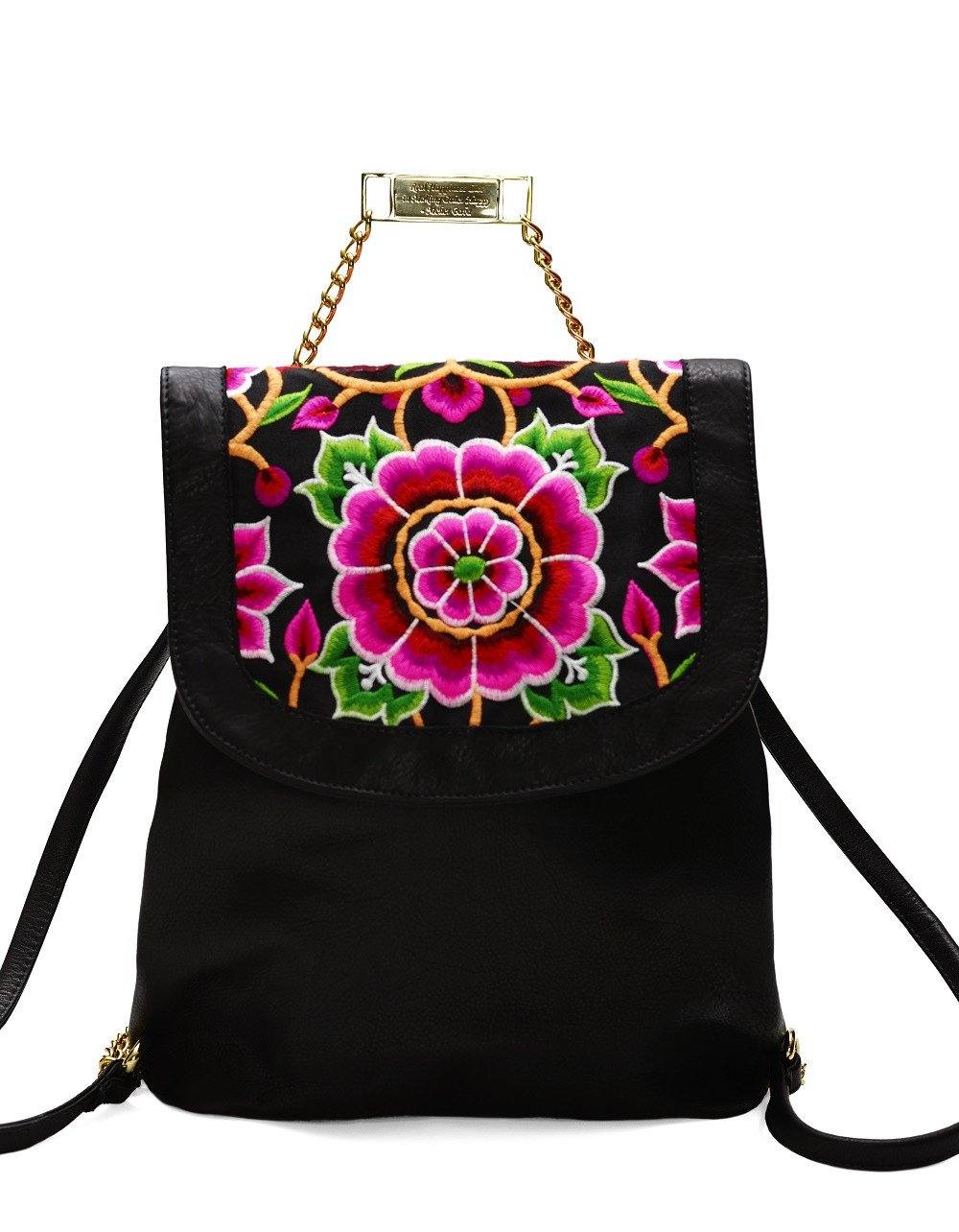 Nonny Black Embroidered Backpack - Blumera