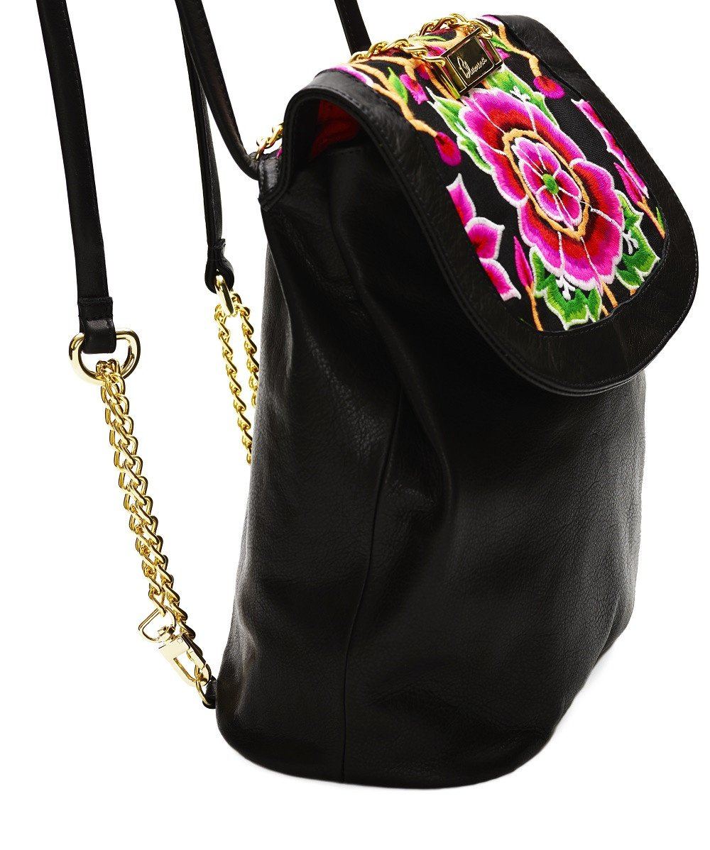 Nonny Black Embroidered Backpack - Blumera