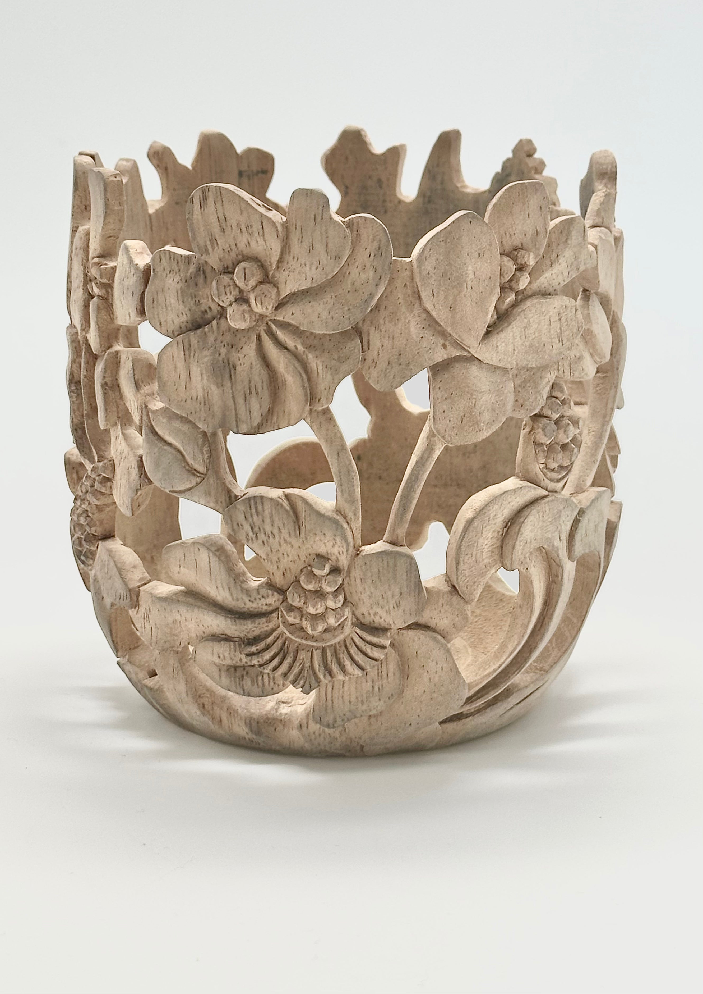 Poppies Carved Wood Vases and Glass Covers Wood Blumera 10.5