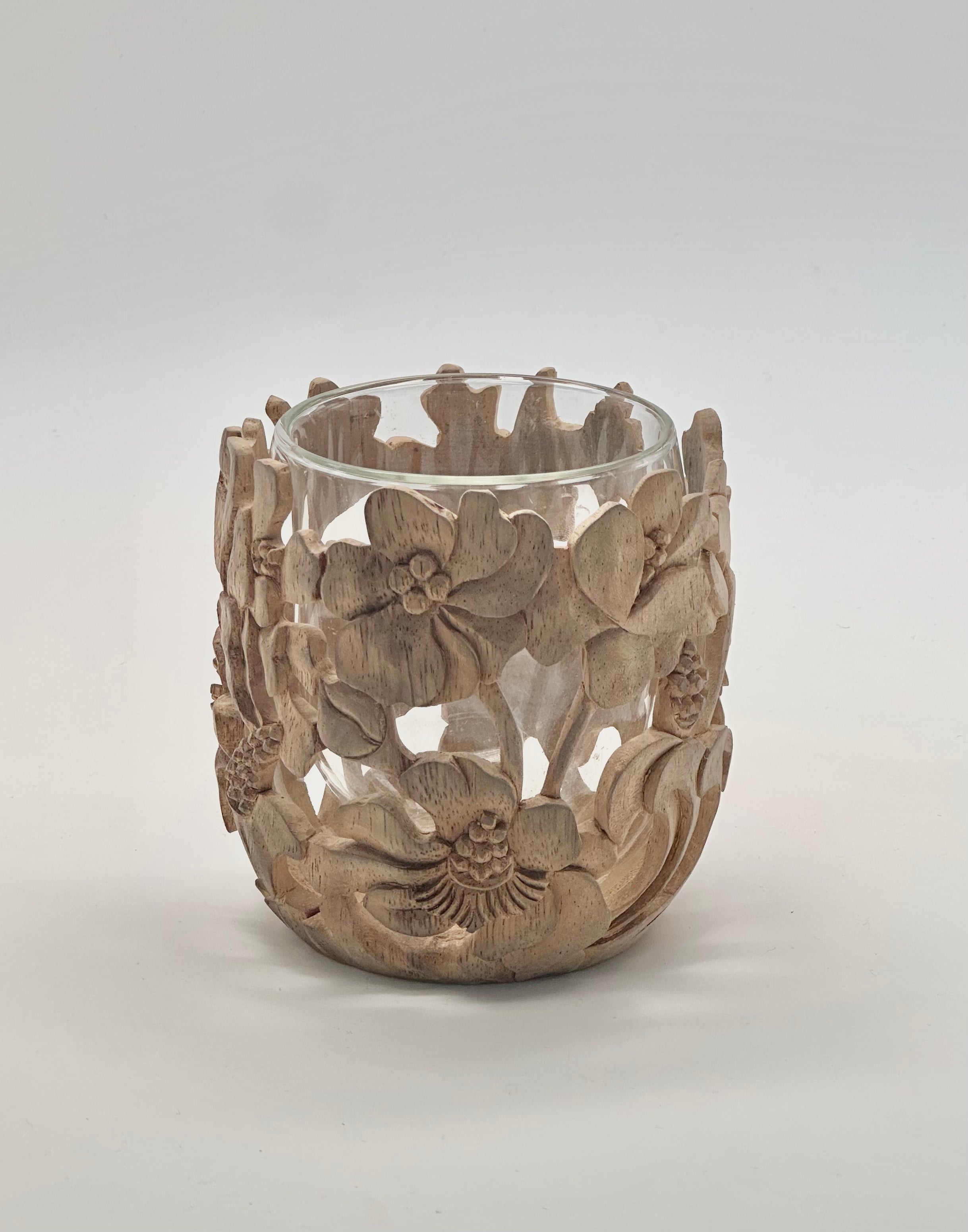 Poppies Carved Wood Vases and Glass Covers Wood Blumera