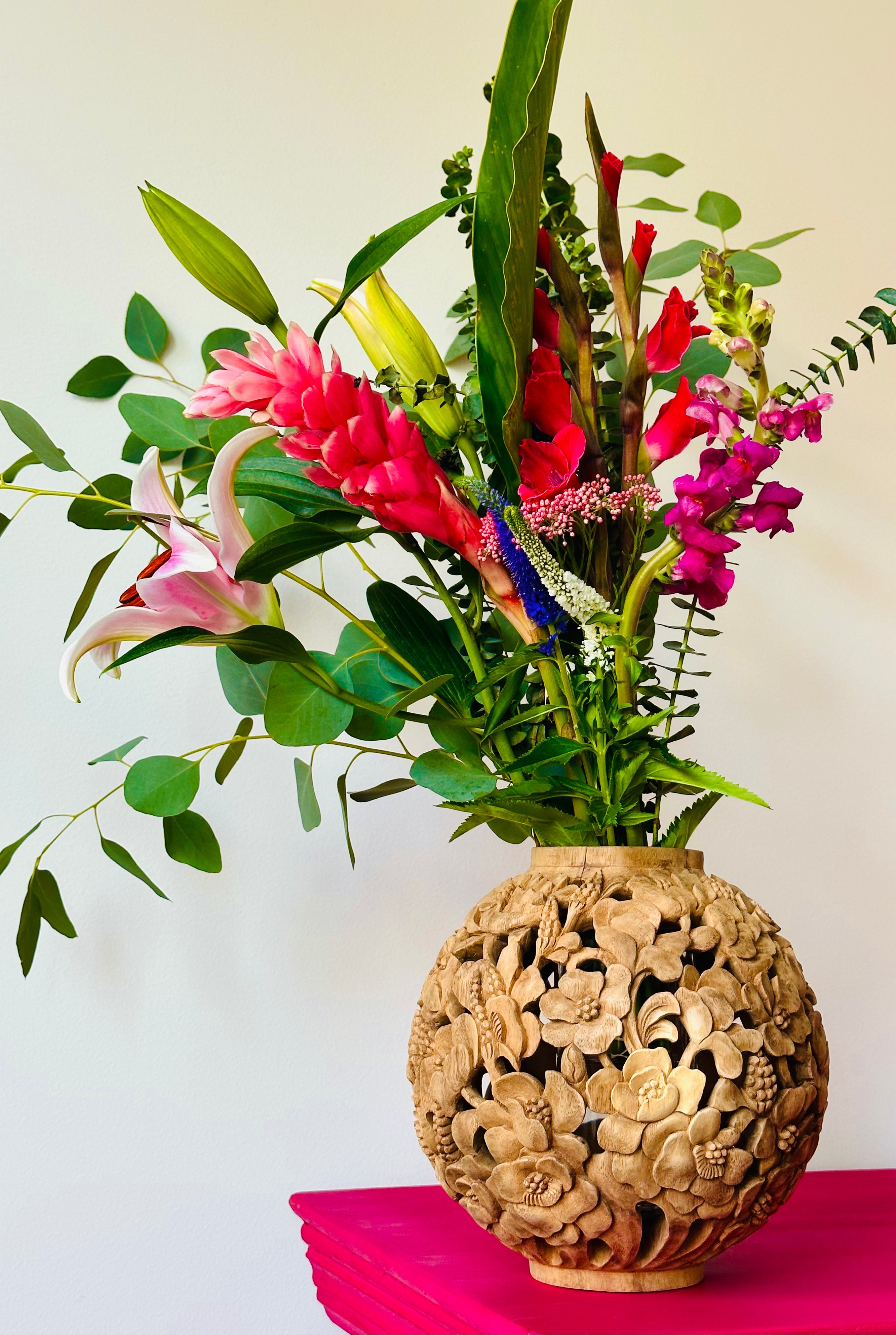 Poppies Carved Wood Vases and Glass Covers Wood Blumera 25 cm