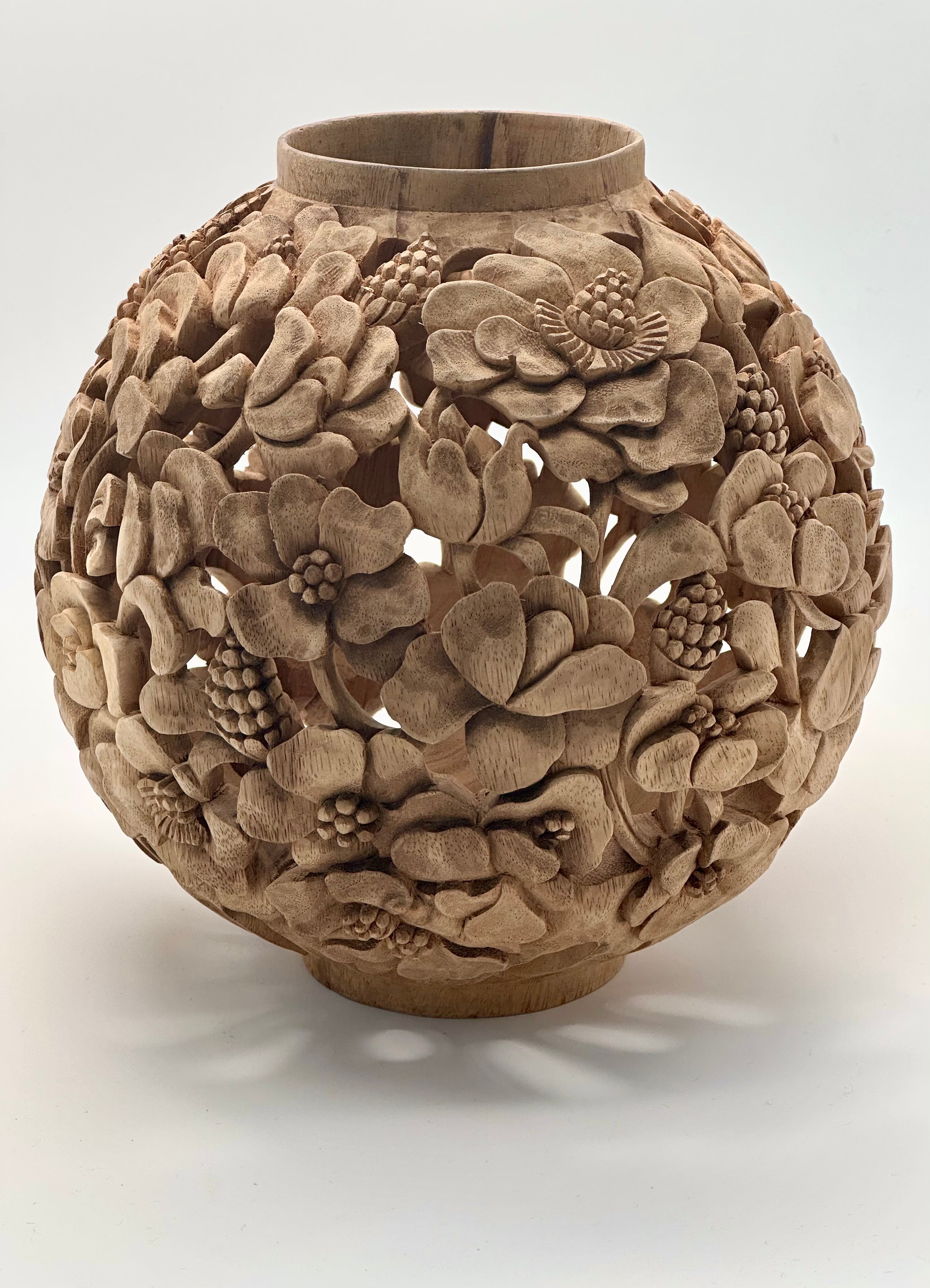 Poppies Carved Wood Vases and Glass Covers Wood Blumera