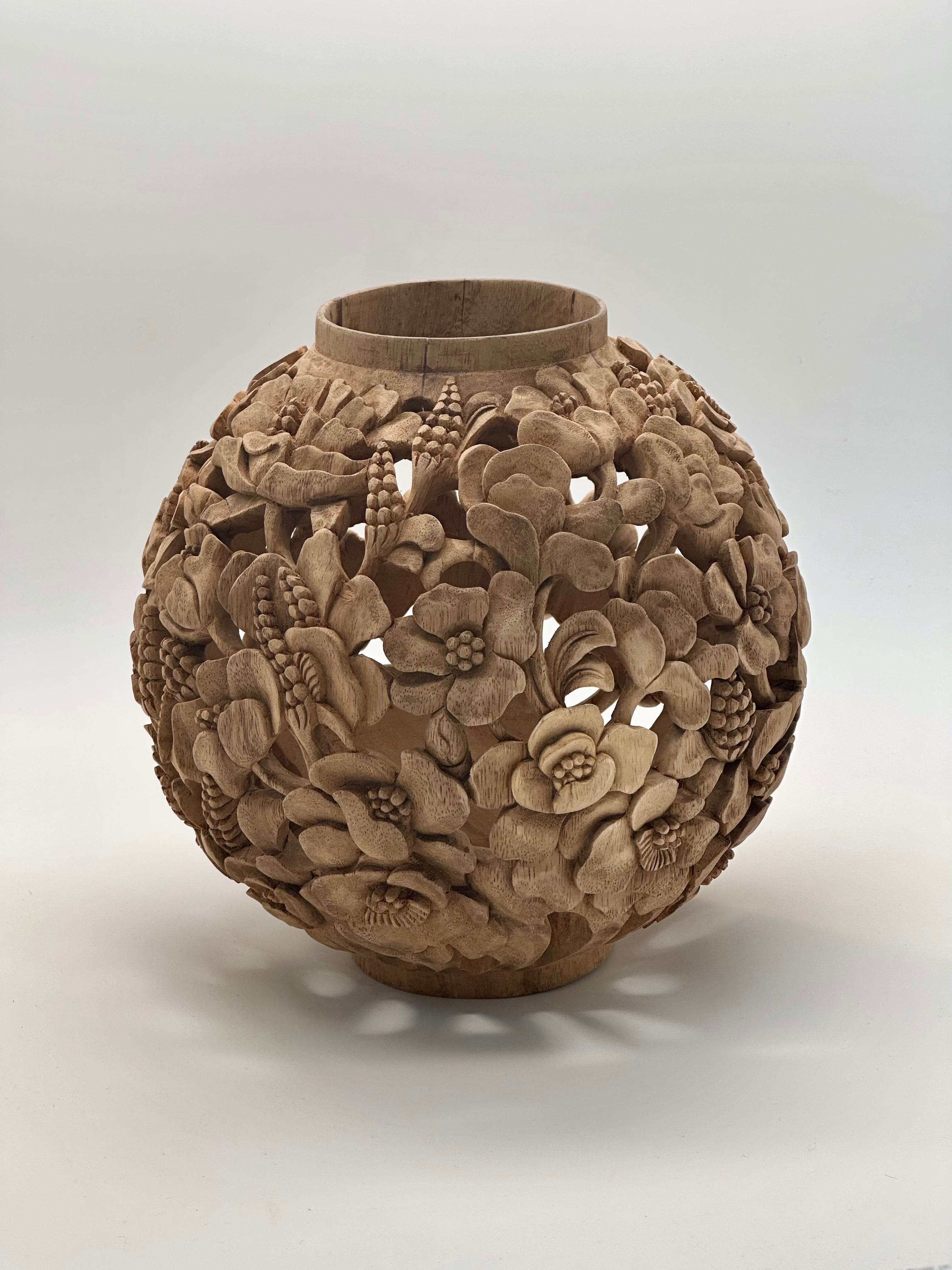 Poppies Carved Wood Vases and Glass Covers Wood Blumera