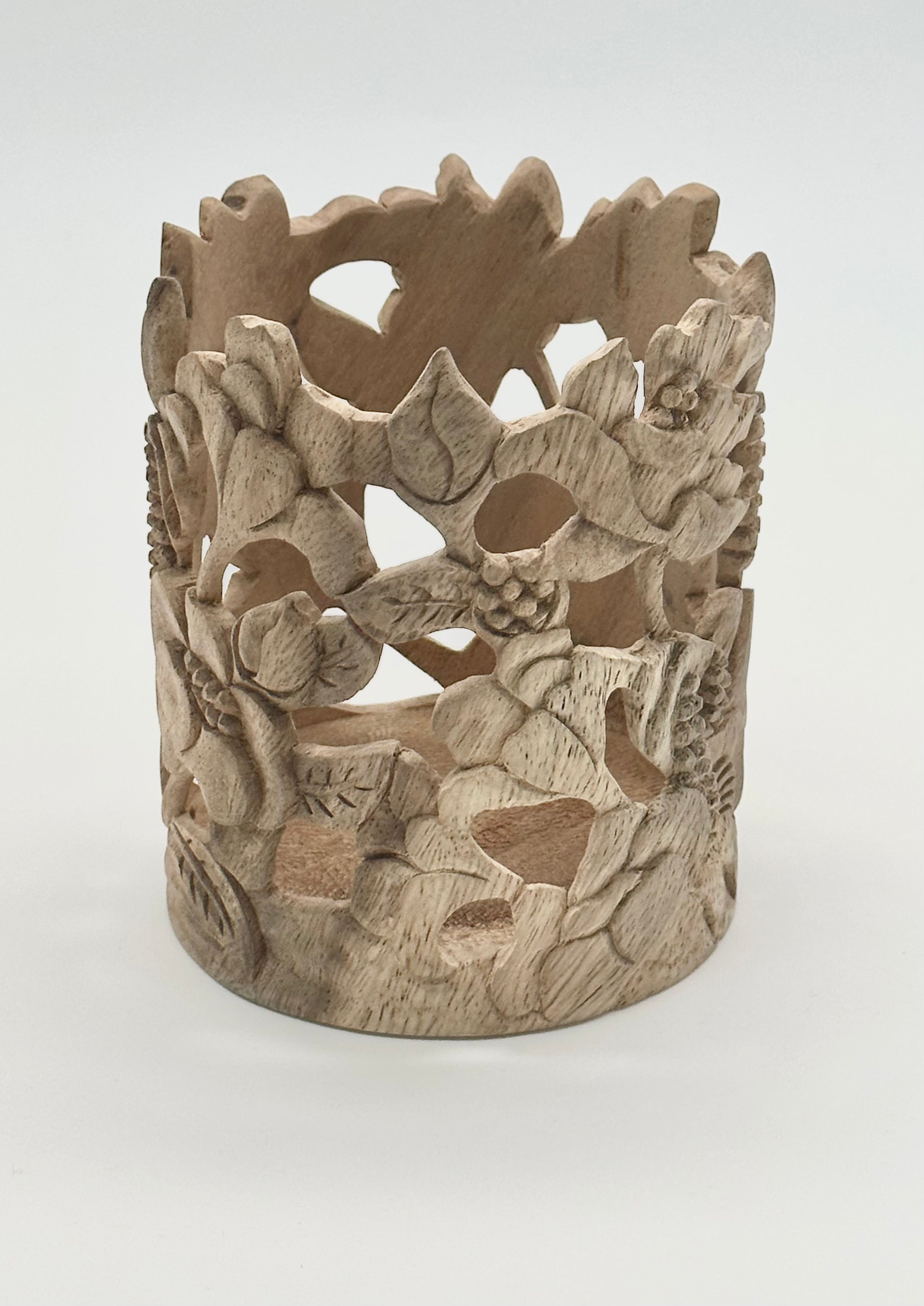 Poppies Carved Wood Vases and Glass Covers Wood Blumera