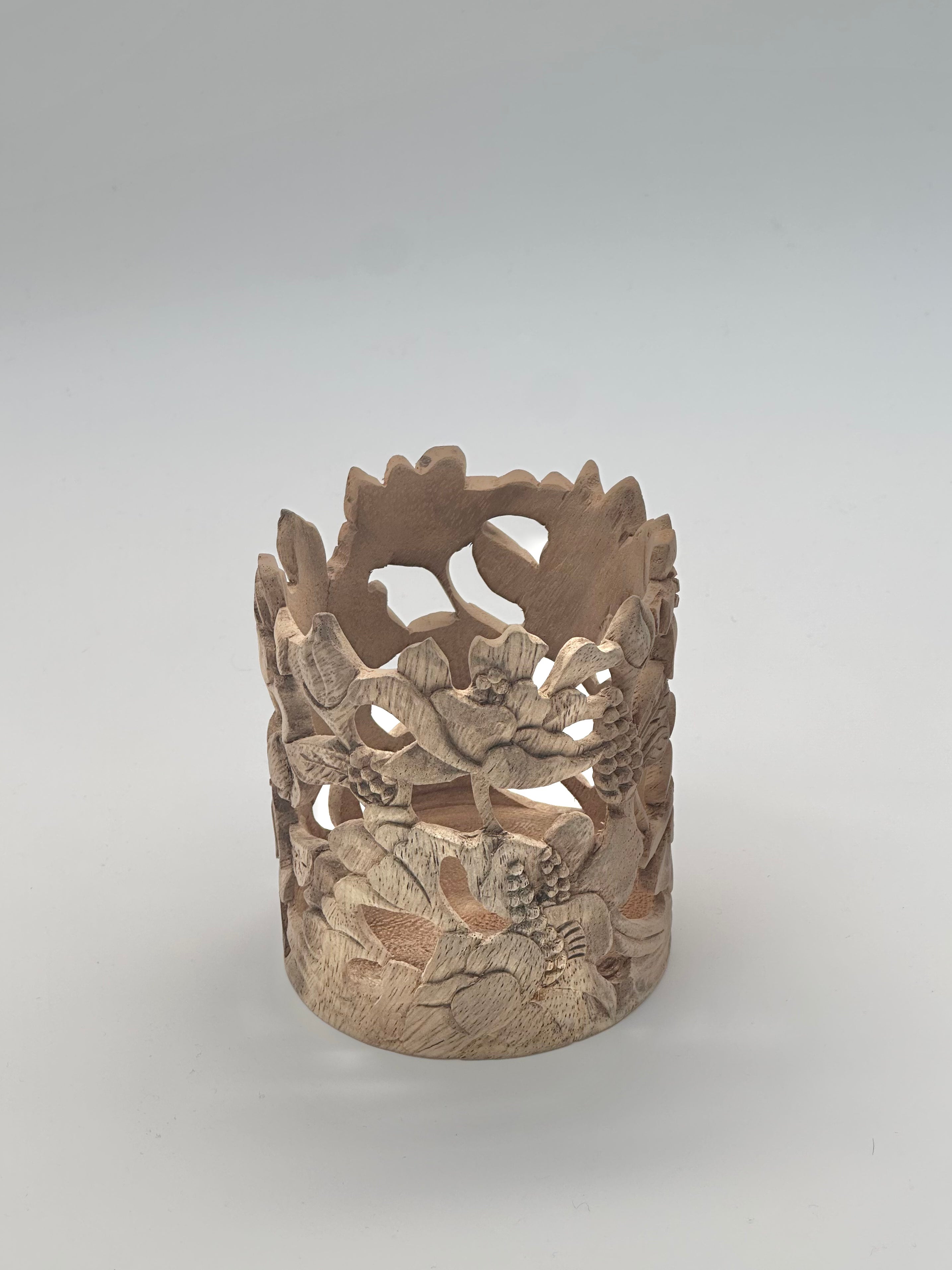 Poppies Carved Wood Vases and Glass Covers Wood Blumera