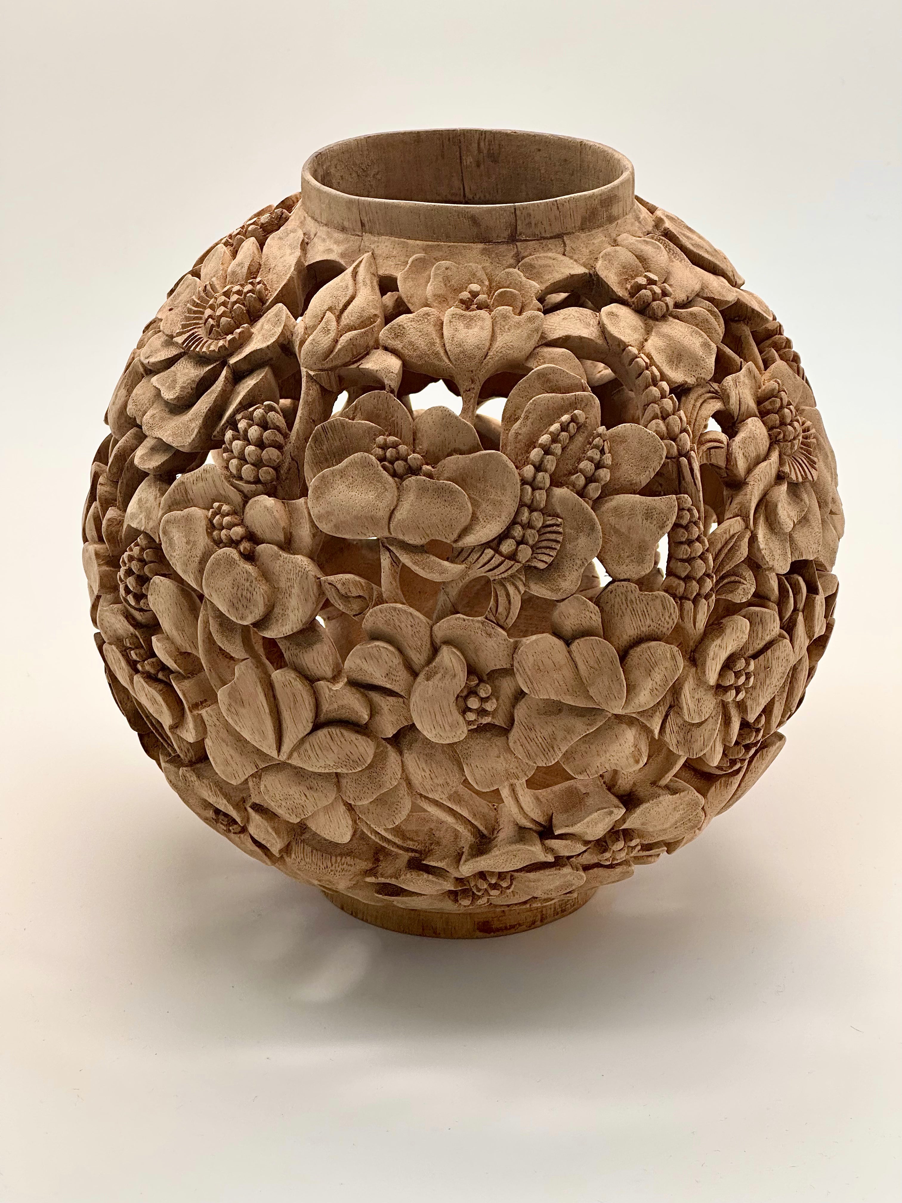 Poppies Carved Wood Vases and Glass Covers Wood Blumera