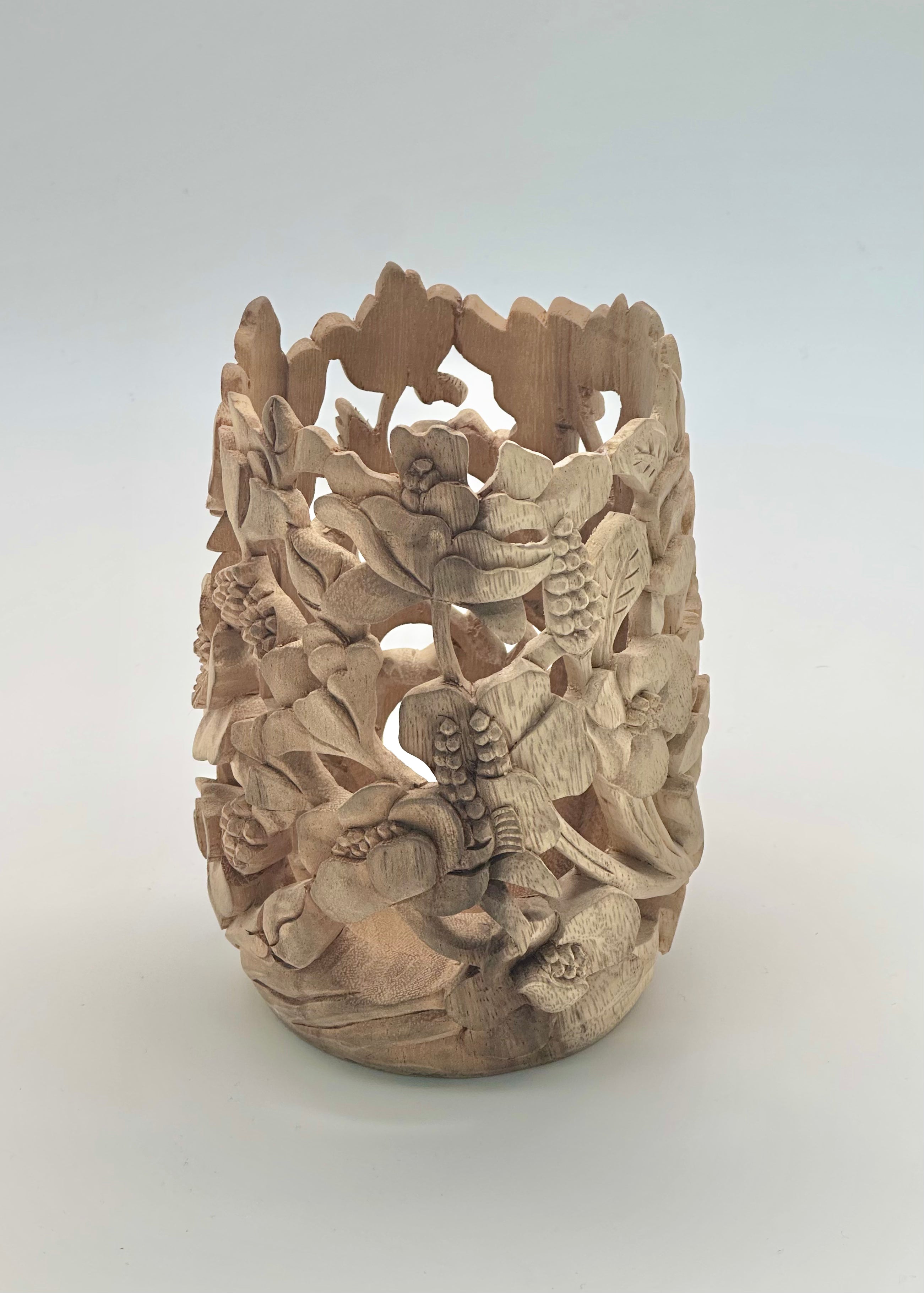 Poppies Carved Wood Vases and Glass Covers Wood Blumera