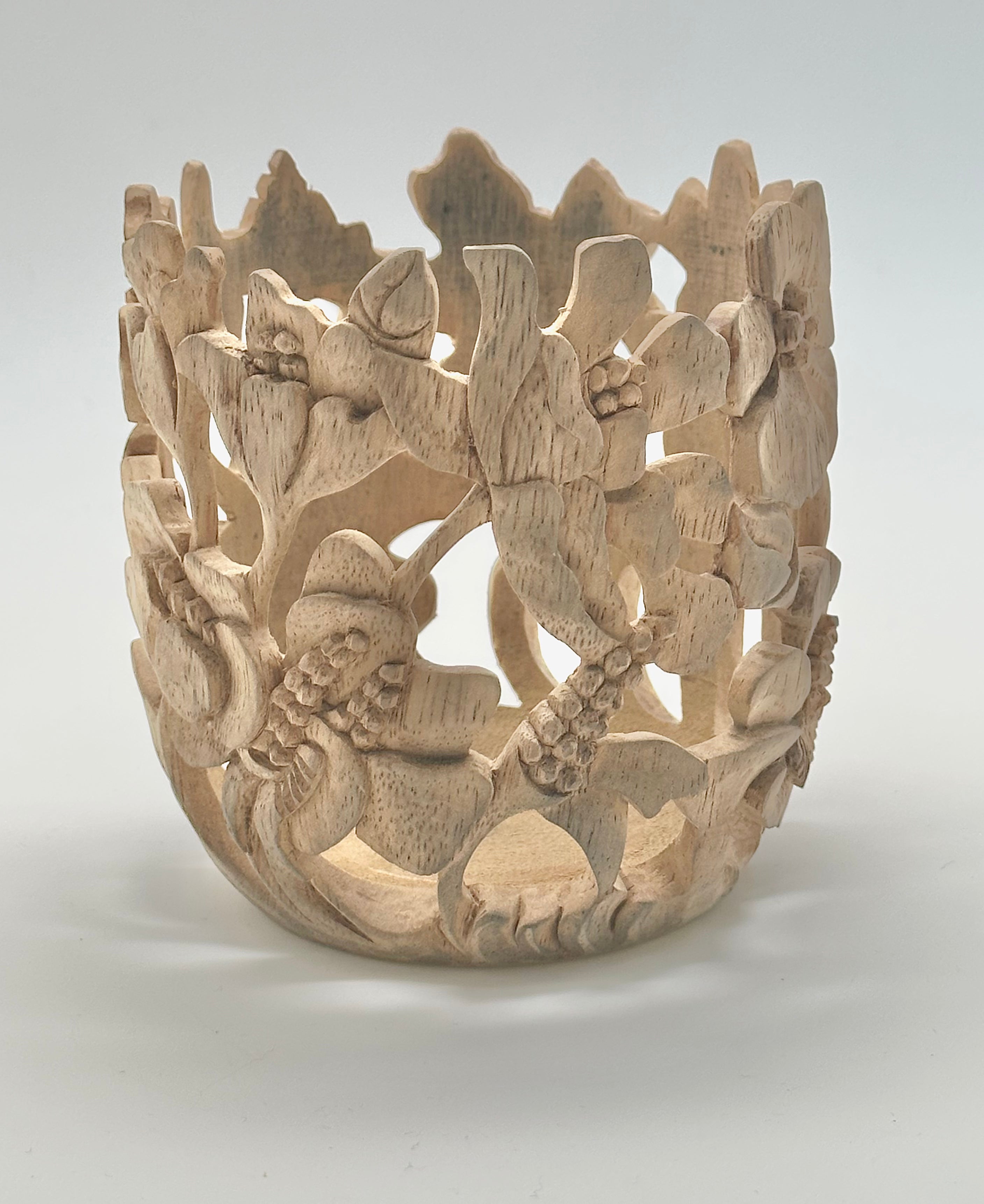 Poppies Carved Wood Vases and Glass Covers Wood Blumera