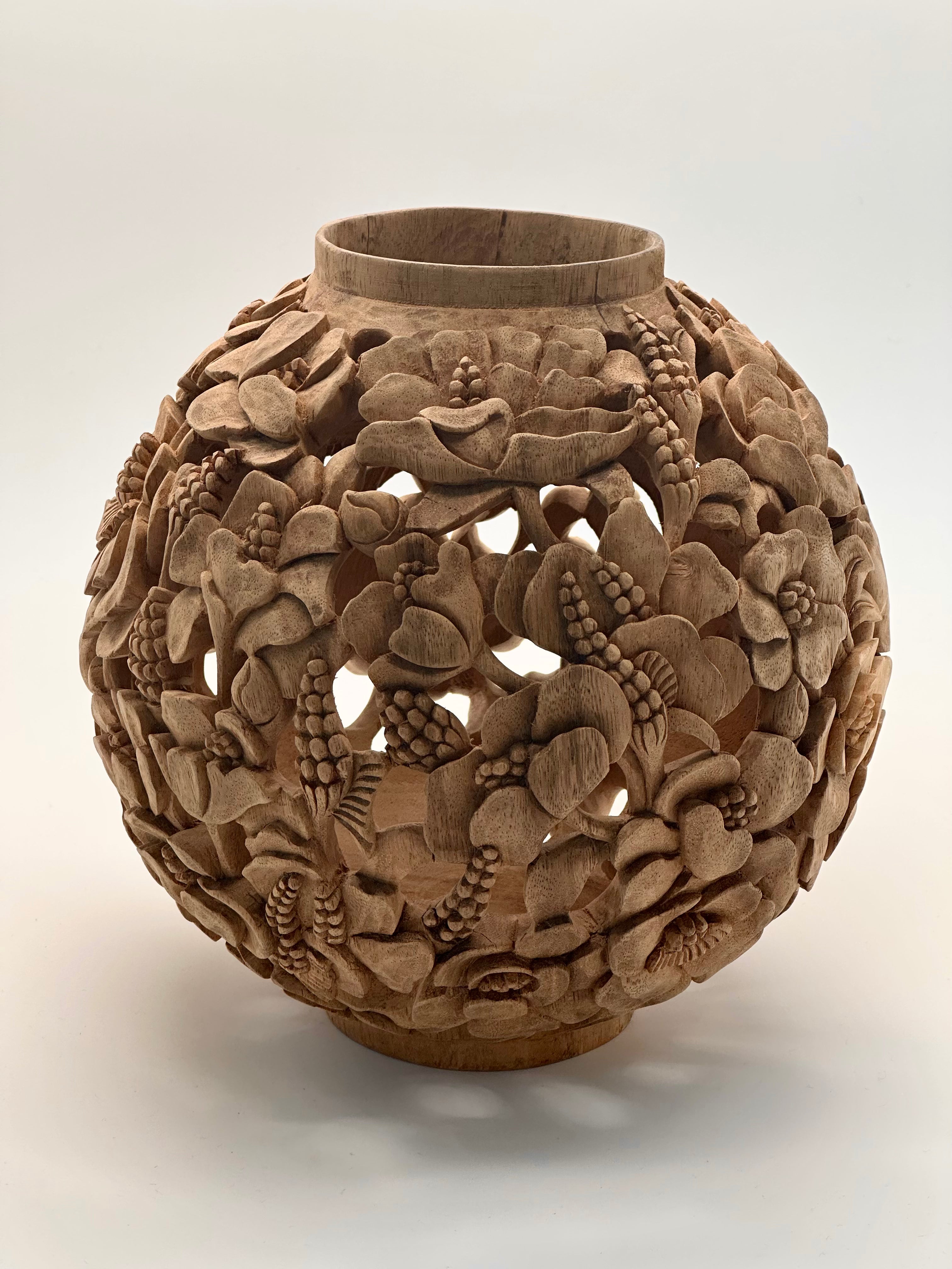 Poppies Carved Wood Vases and Glass Covers Wood Blumera