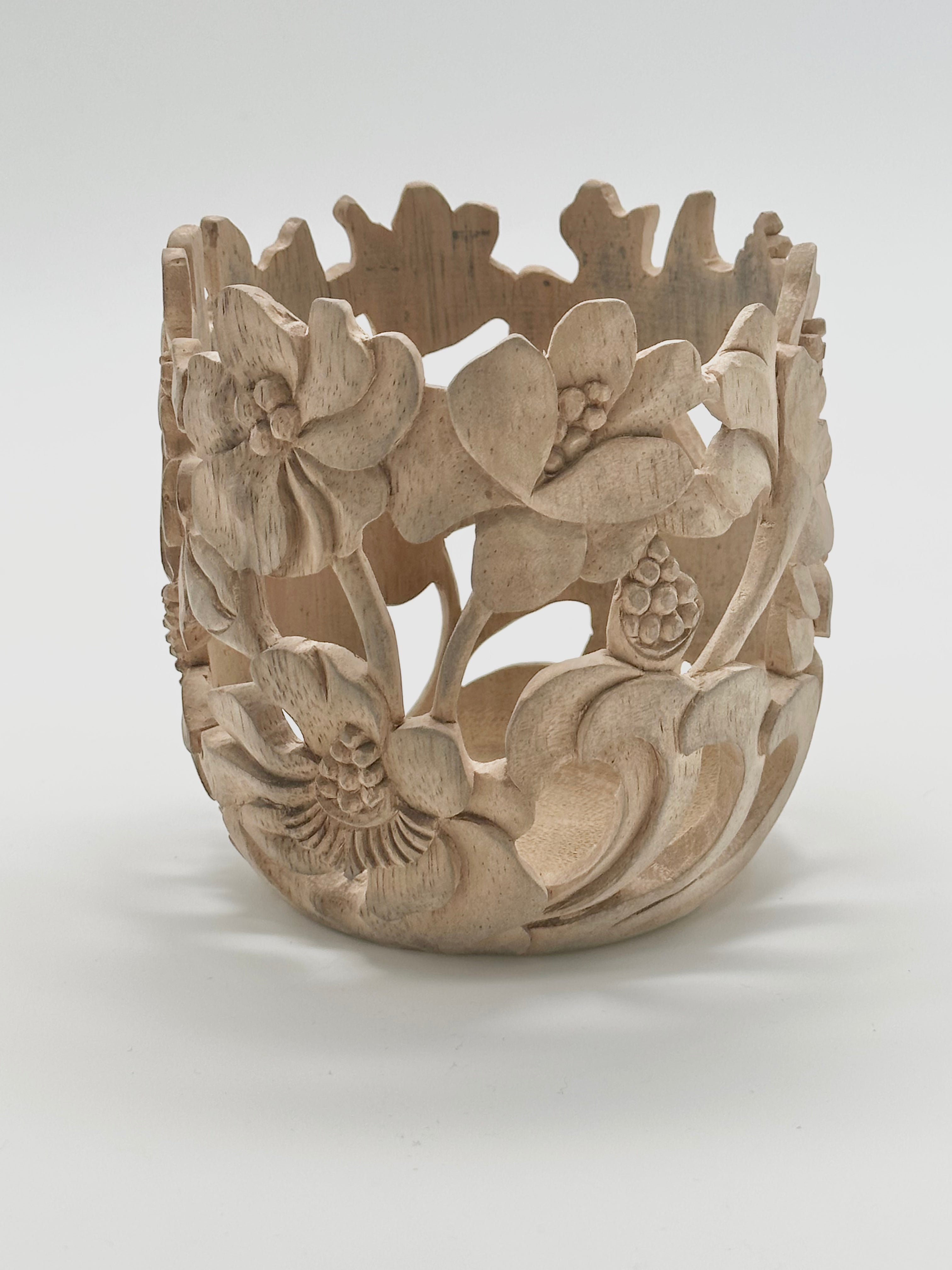 Poppies Carved Wood Vases and Glass Covers Wood Blumera