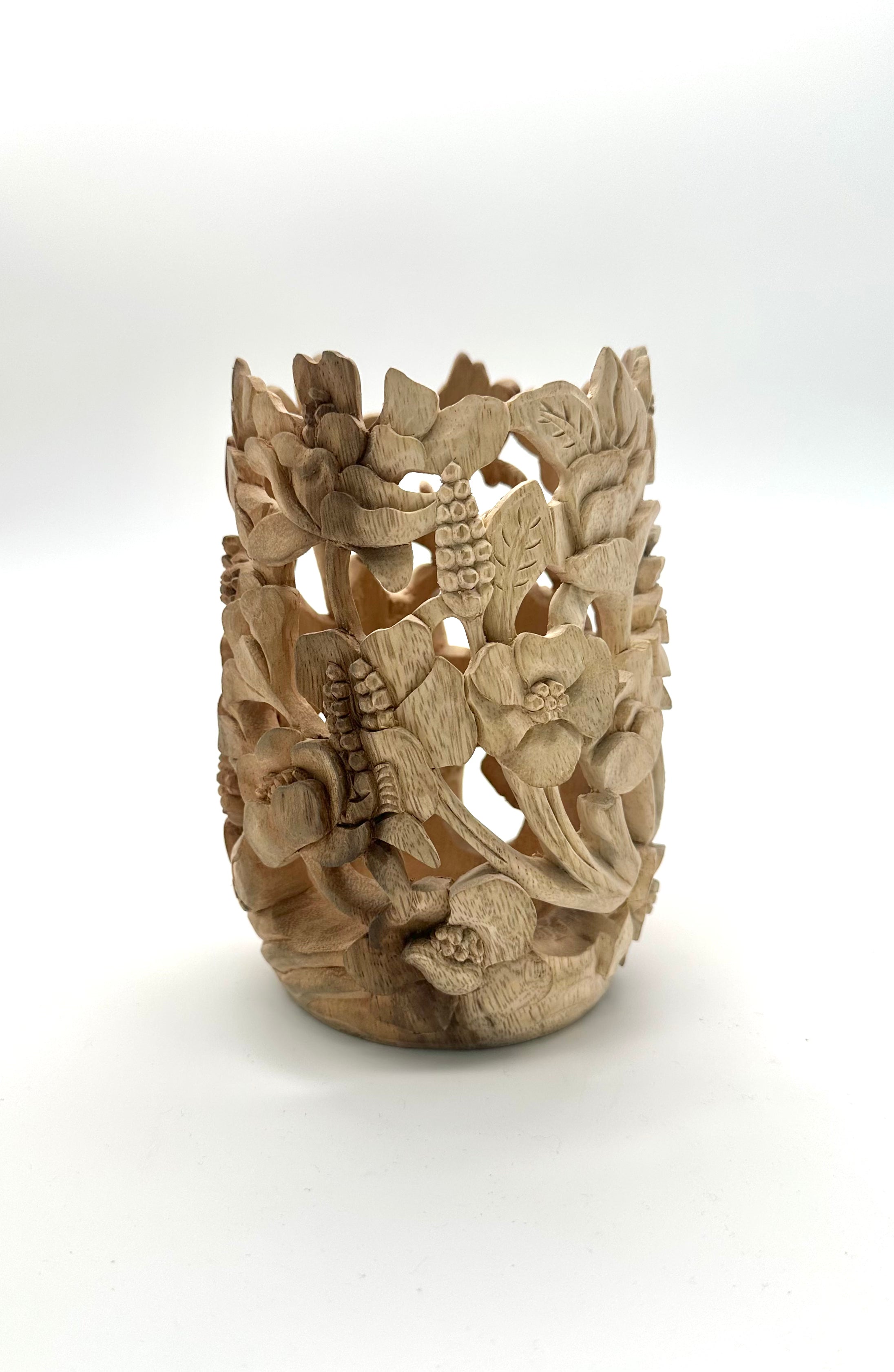 Poppies Carved Wood Vases and Glass Covers Wood Blumera