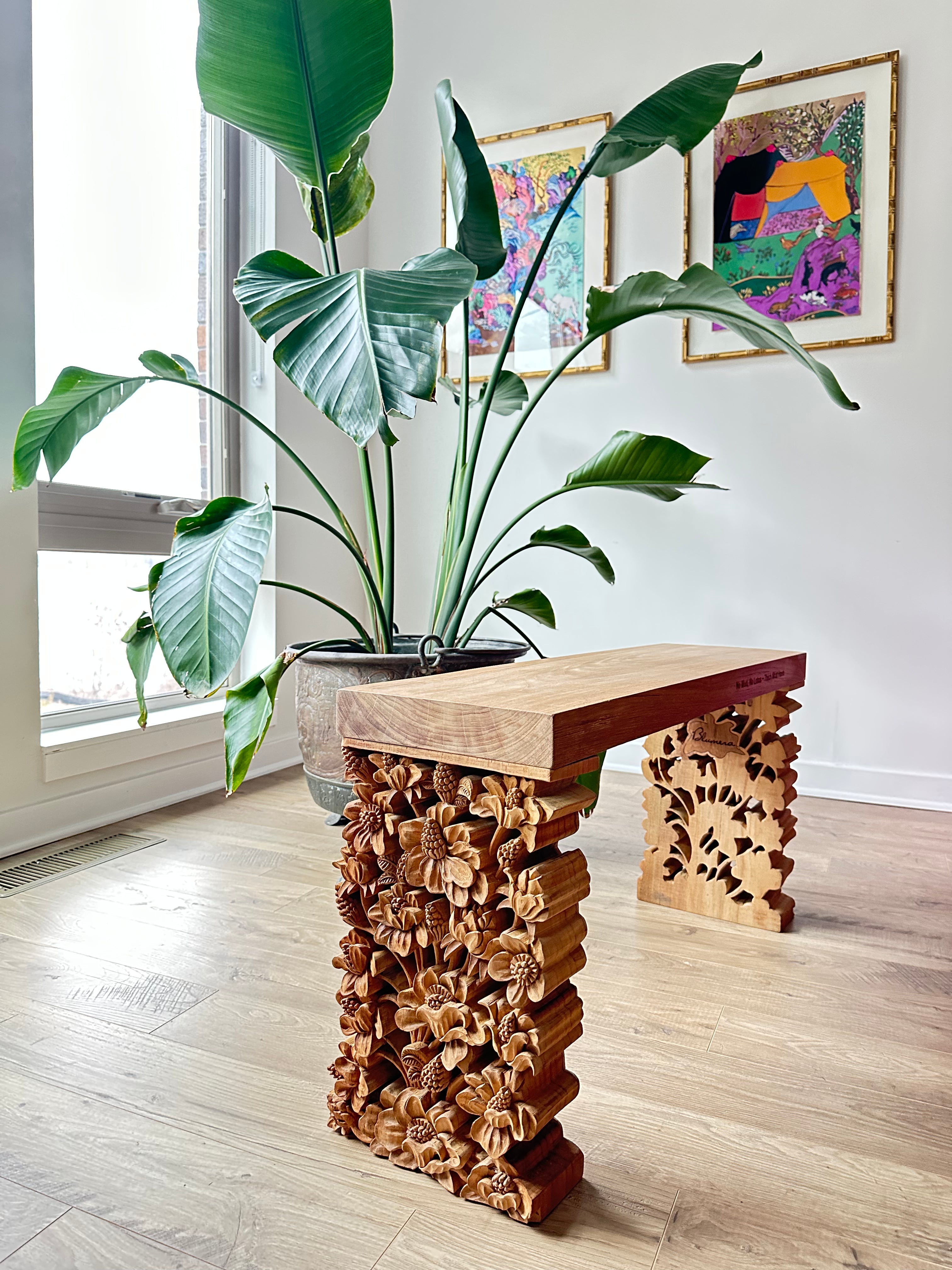 Poppies Hand-Carved Side Table Table Blumera