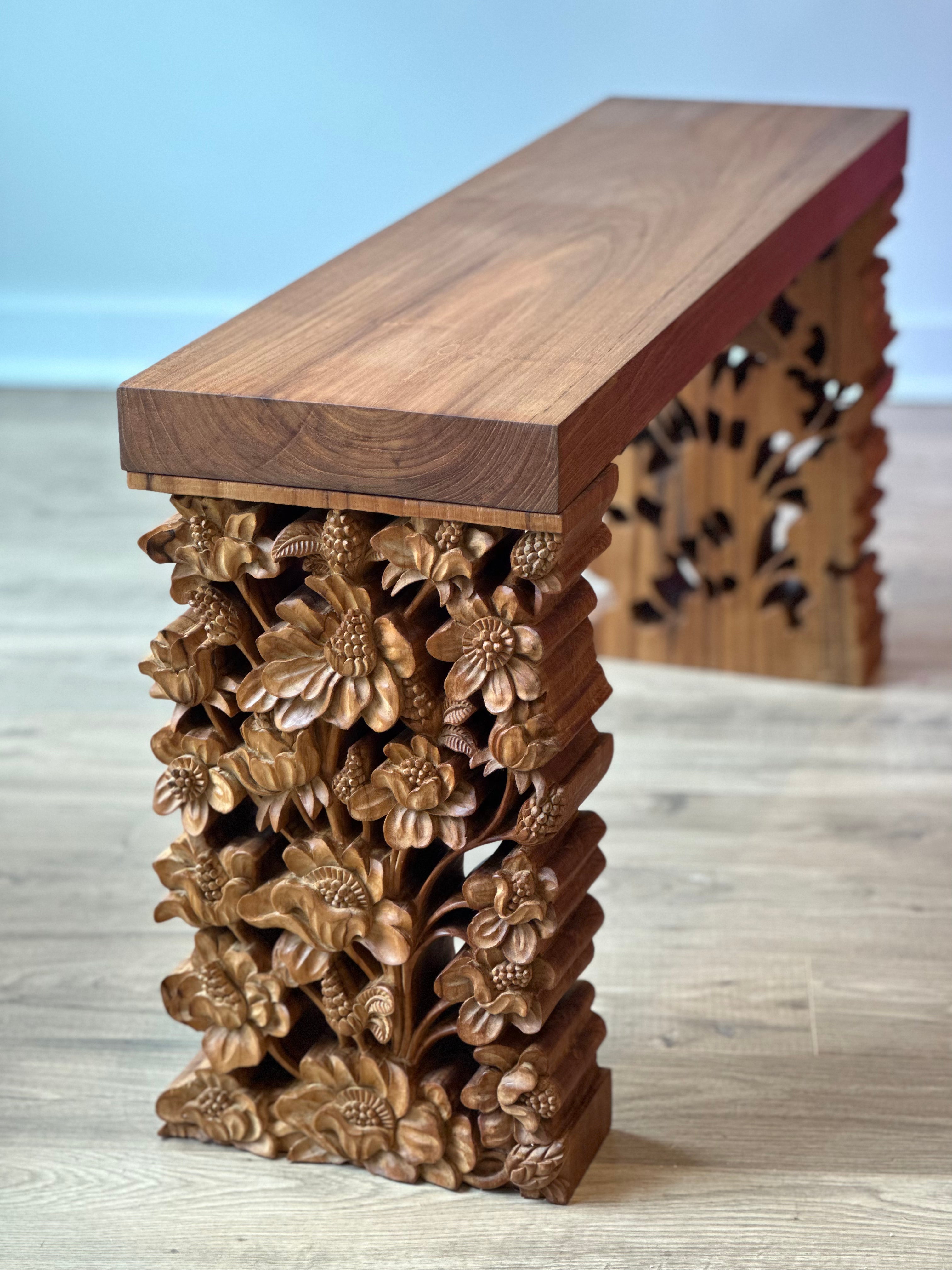 Poppies Hand-Carved Side Table Table Blumera