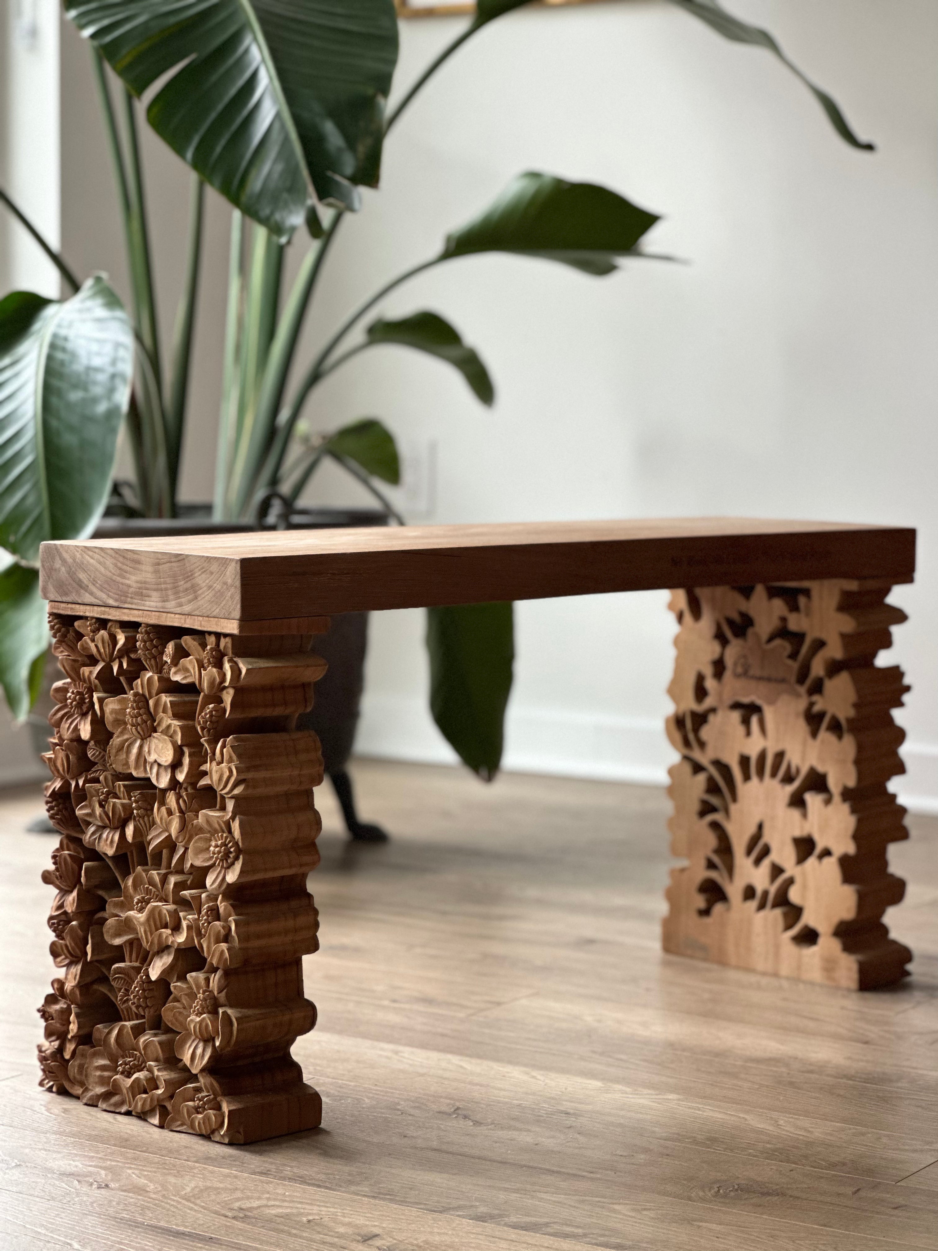 Poppies Hand-Carved Side Table Table Blumera