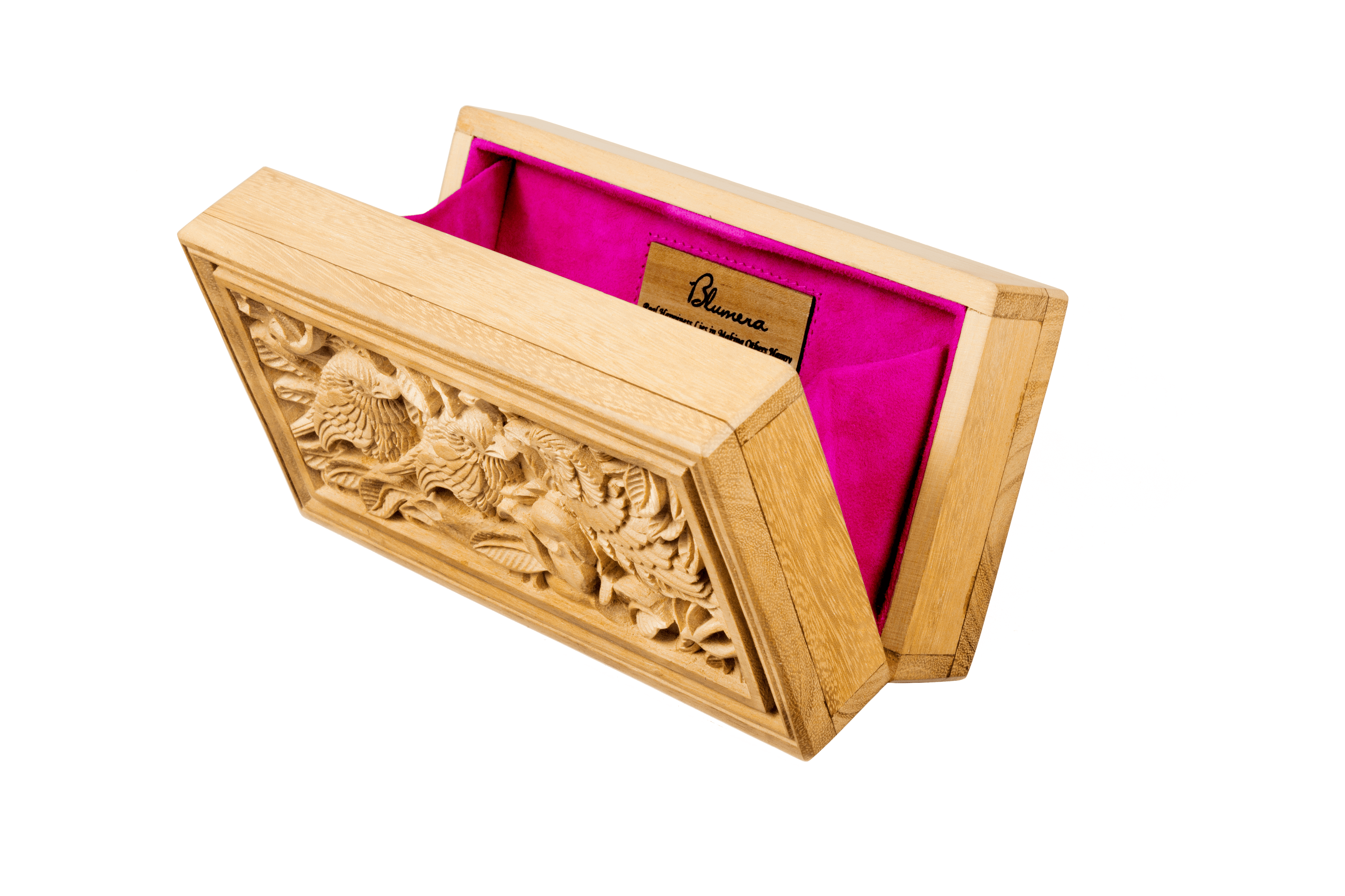 Rectangle Wood Carved Clutch - Sustainable Jackfruit Wood - Blumera