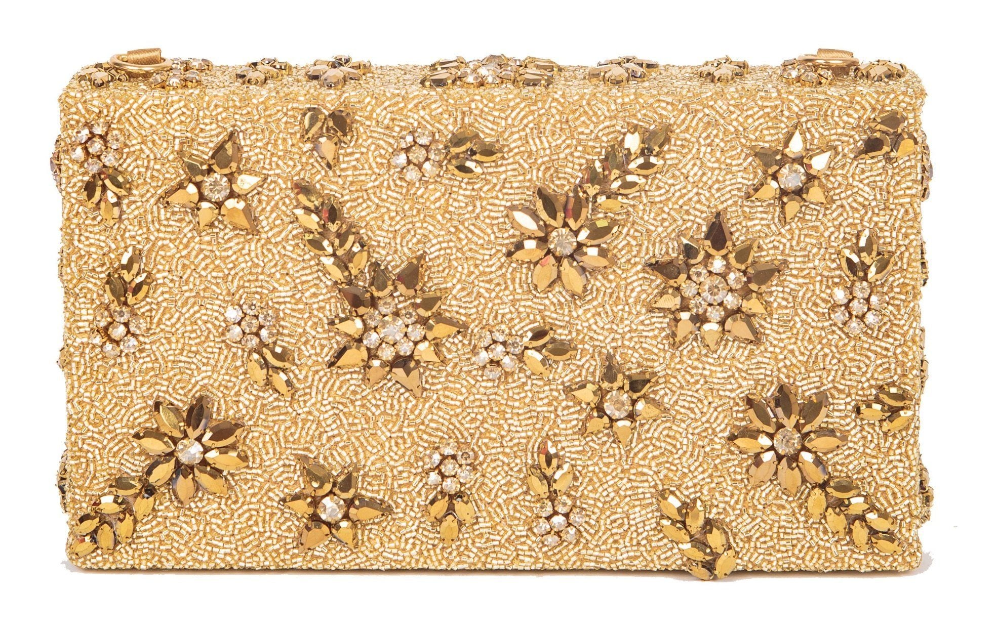 Shooting Star Crystal Encrusted Clutch - Matte Gold - Blumera