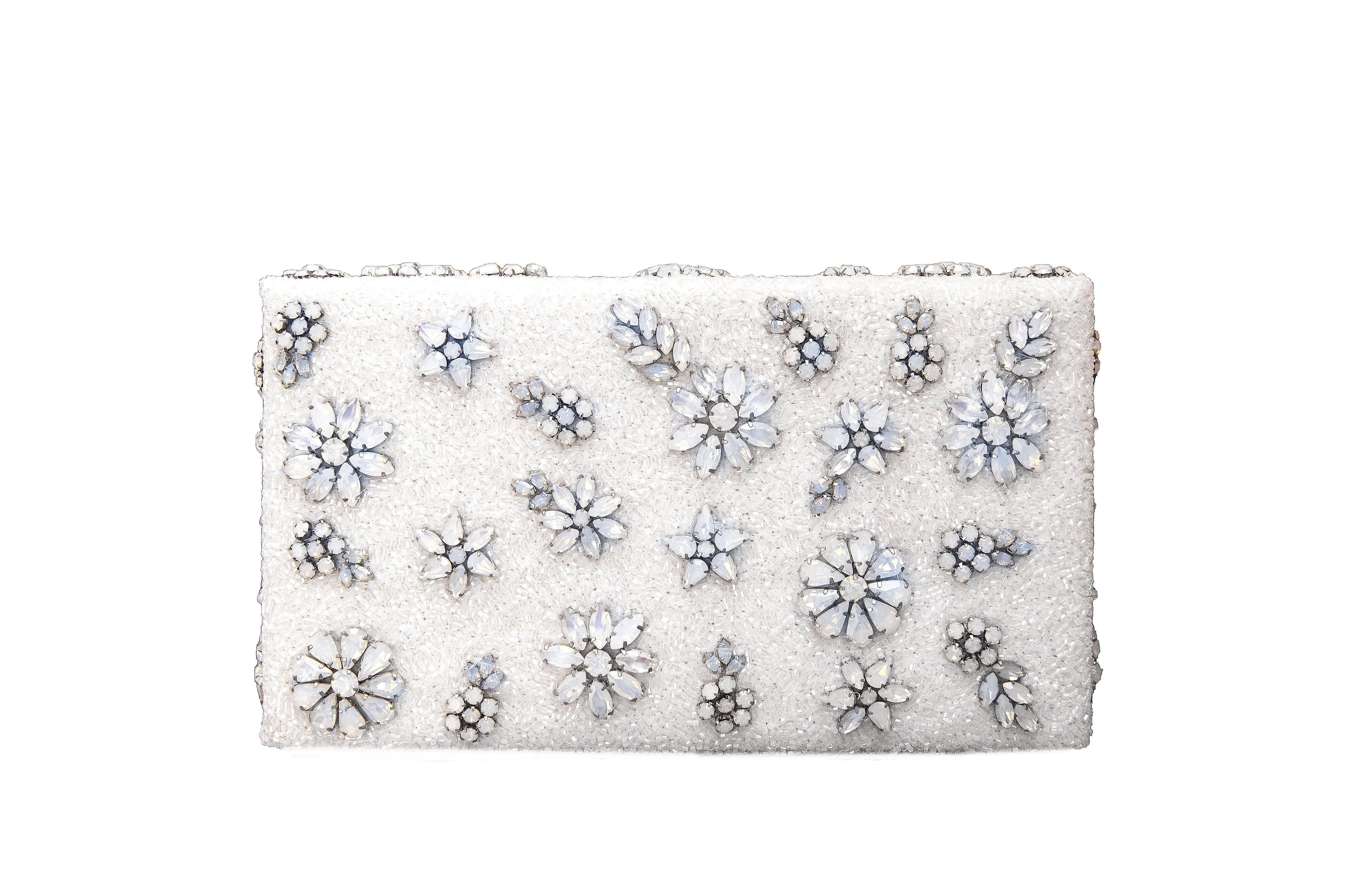 Shooting Star Crystal Encrusted Clutch - White - Blumera