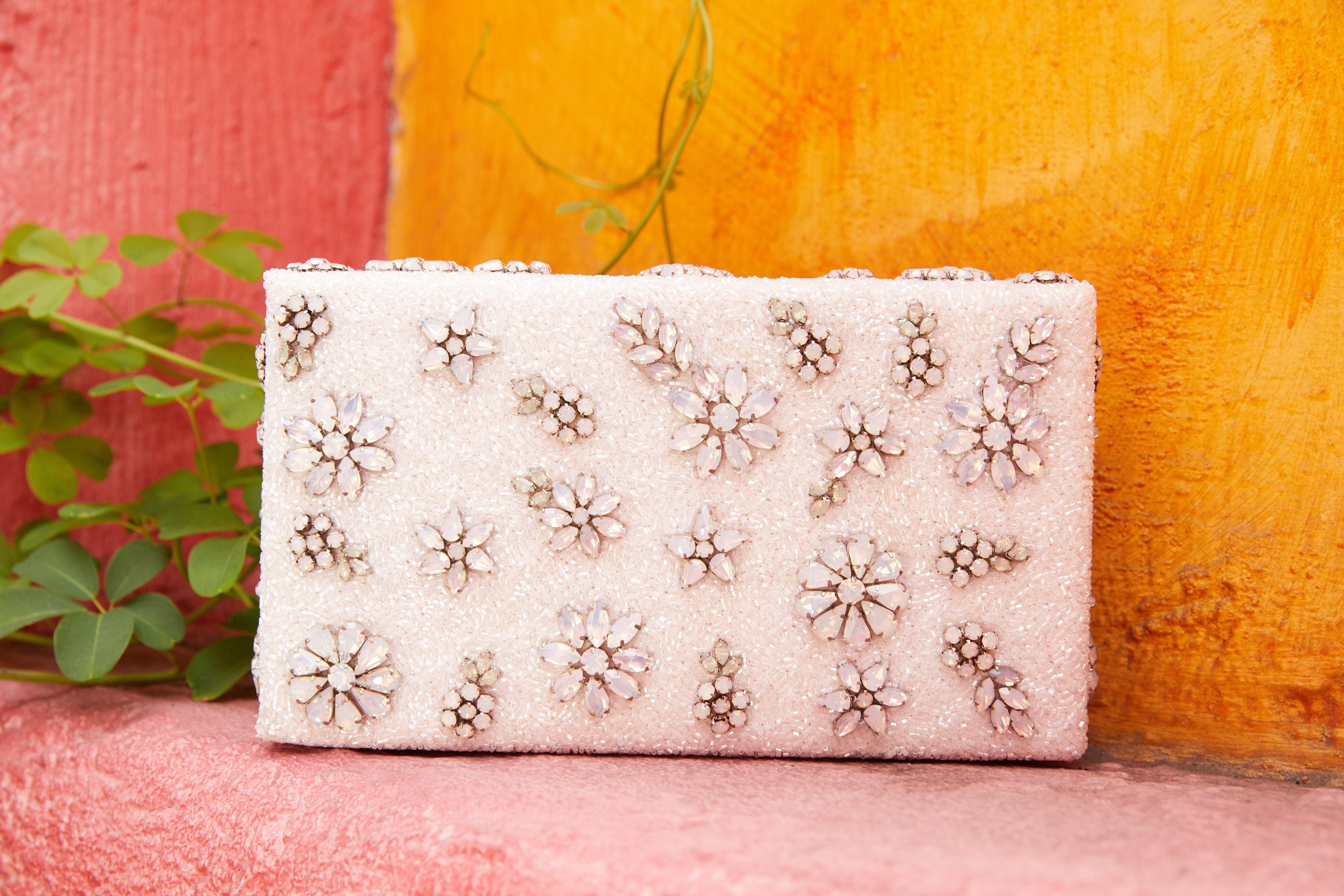 Shooting Star Crystal Encrusted Clutch - White - Blumera