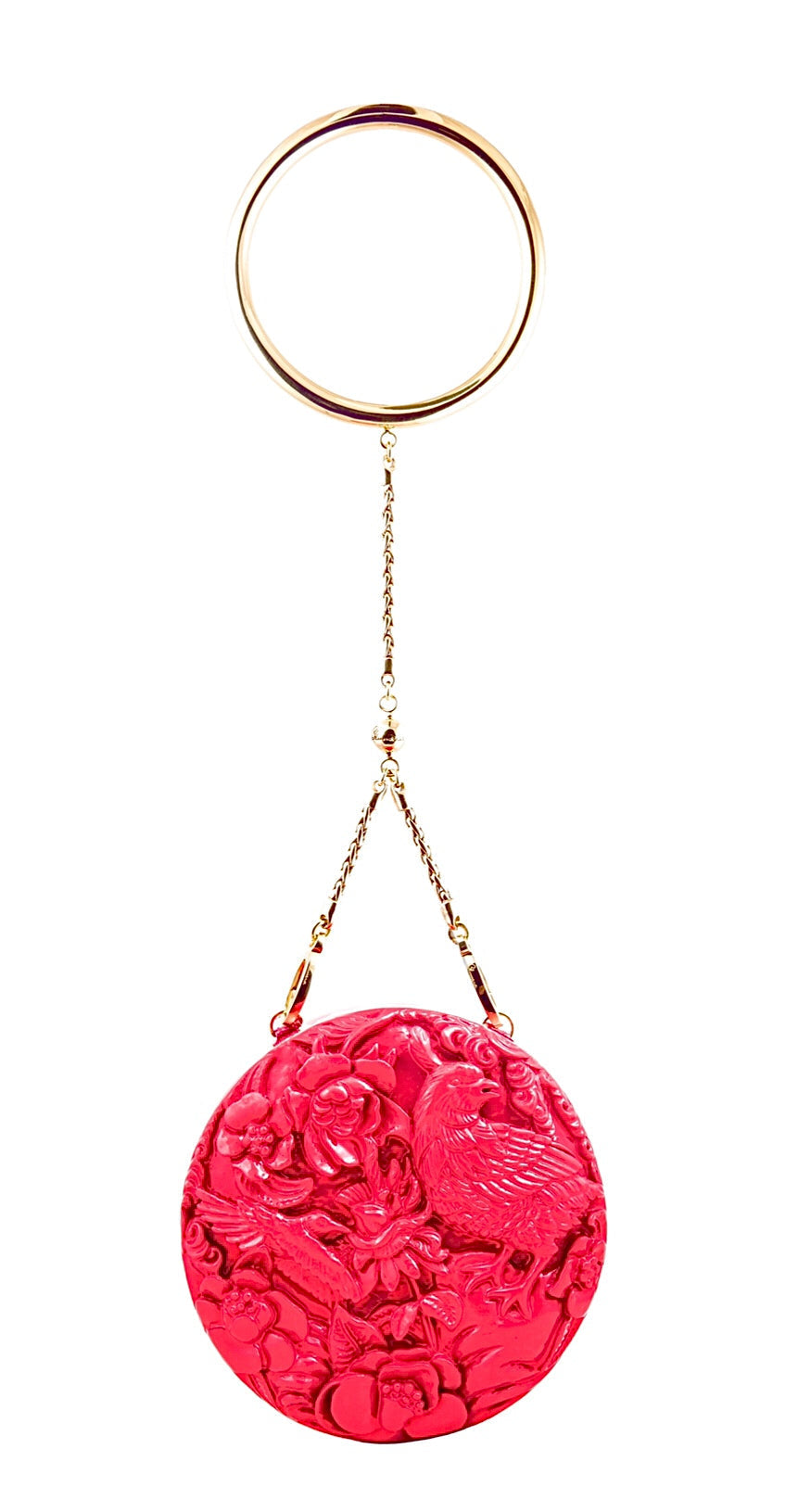 Medium Round Lacquered Hand-Carved Conference of the Bird Blumera Coral Pink Bangle Strap