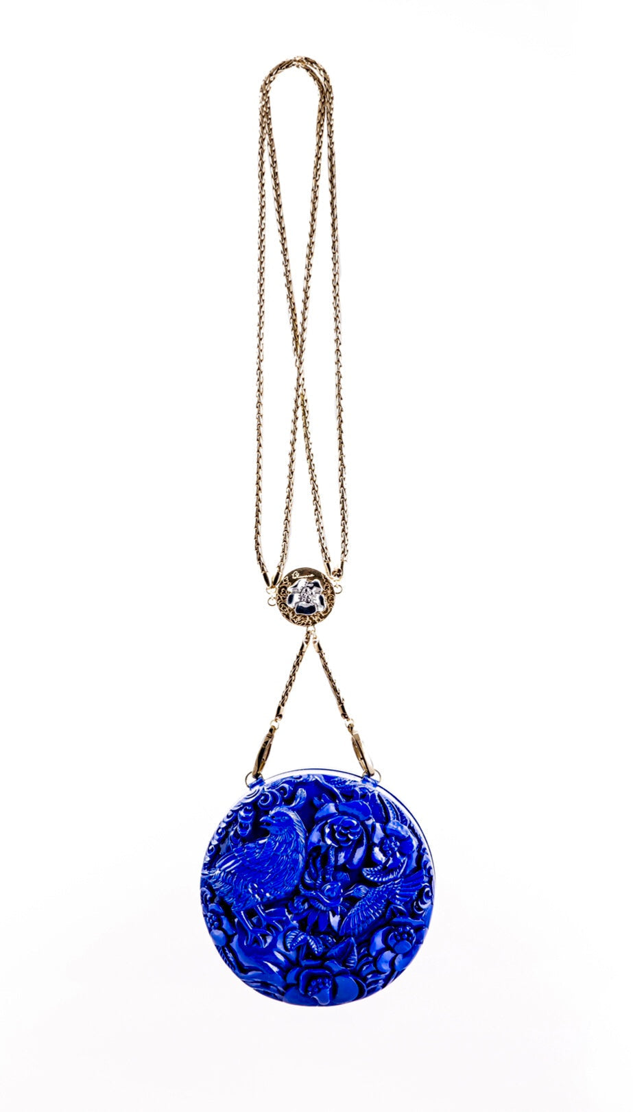 Medium Round Lacquered Hand-Carved Conference of the Bird Blumera Royal Blue Double Strap