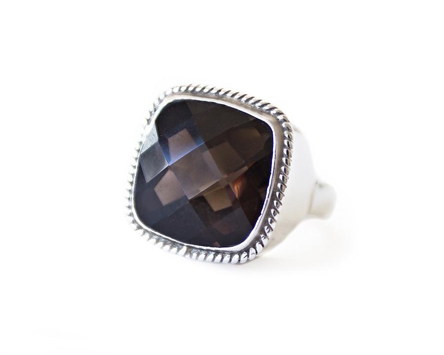 Smoky Quartz Braided Square Ring - Blumera