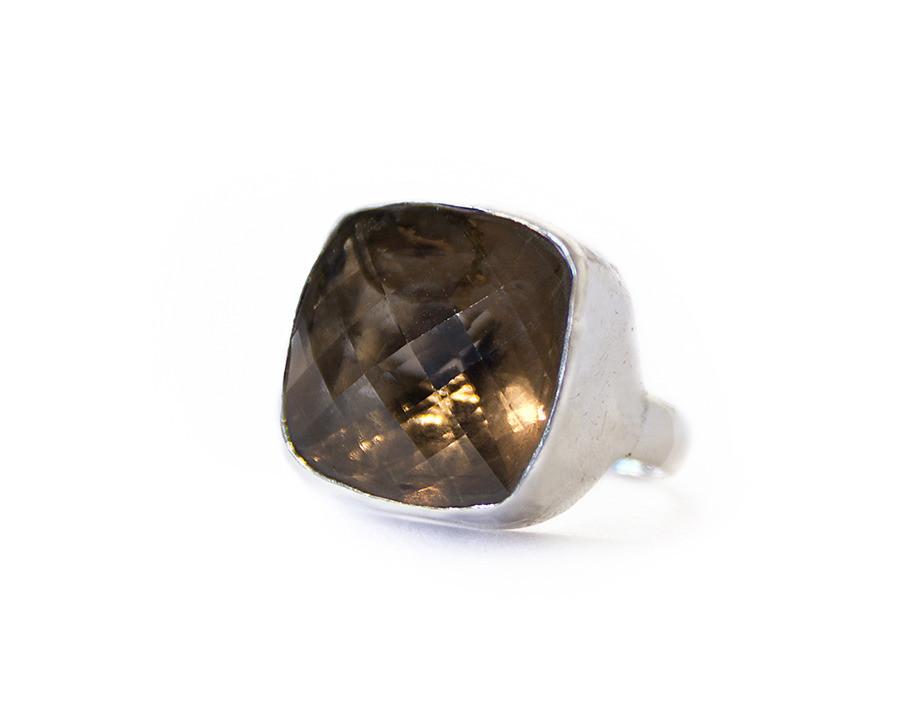 Smoky Quartz Square Ring - Blumera