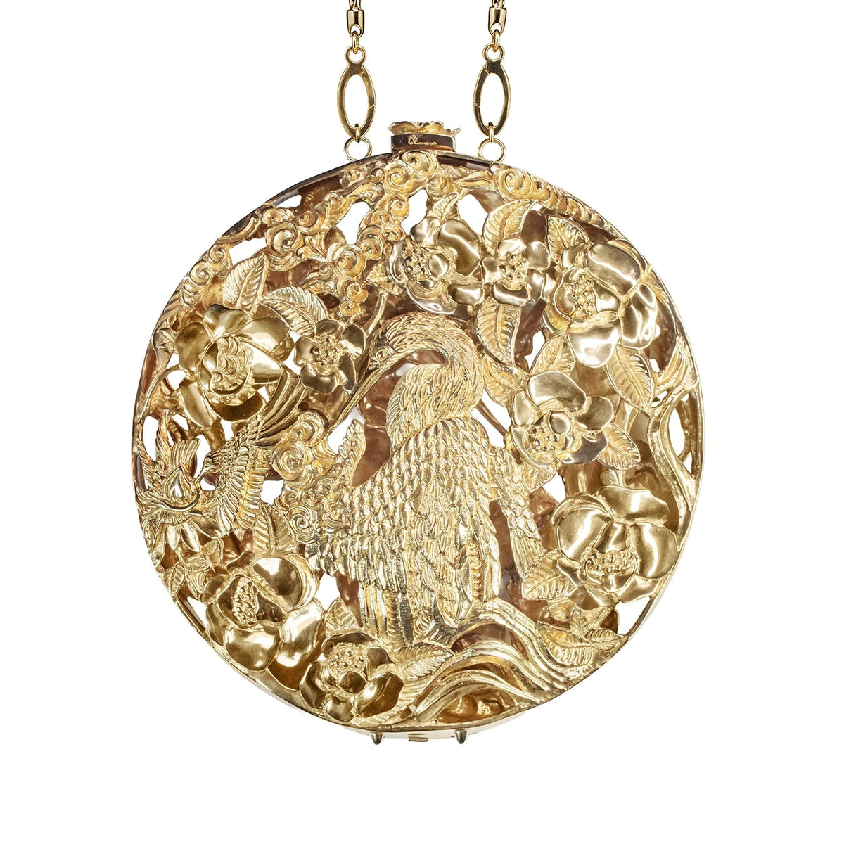 Anhinga Large Flat Circle Handbag | Sculptural Metal Luxury by Blumera