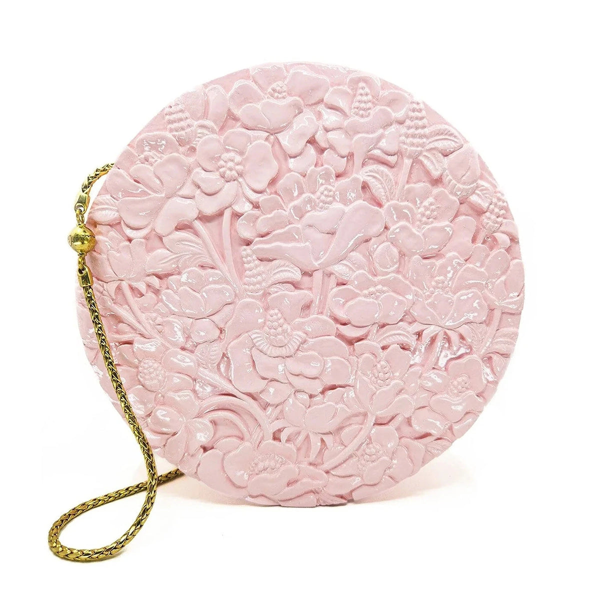 Blush Large Poppies Circle Wood Bag | Hand-Carved Heirloom by Blumera