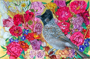 Bulbul - Nightingale and Roses Giclee by Laurie Blum painting Blumera 