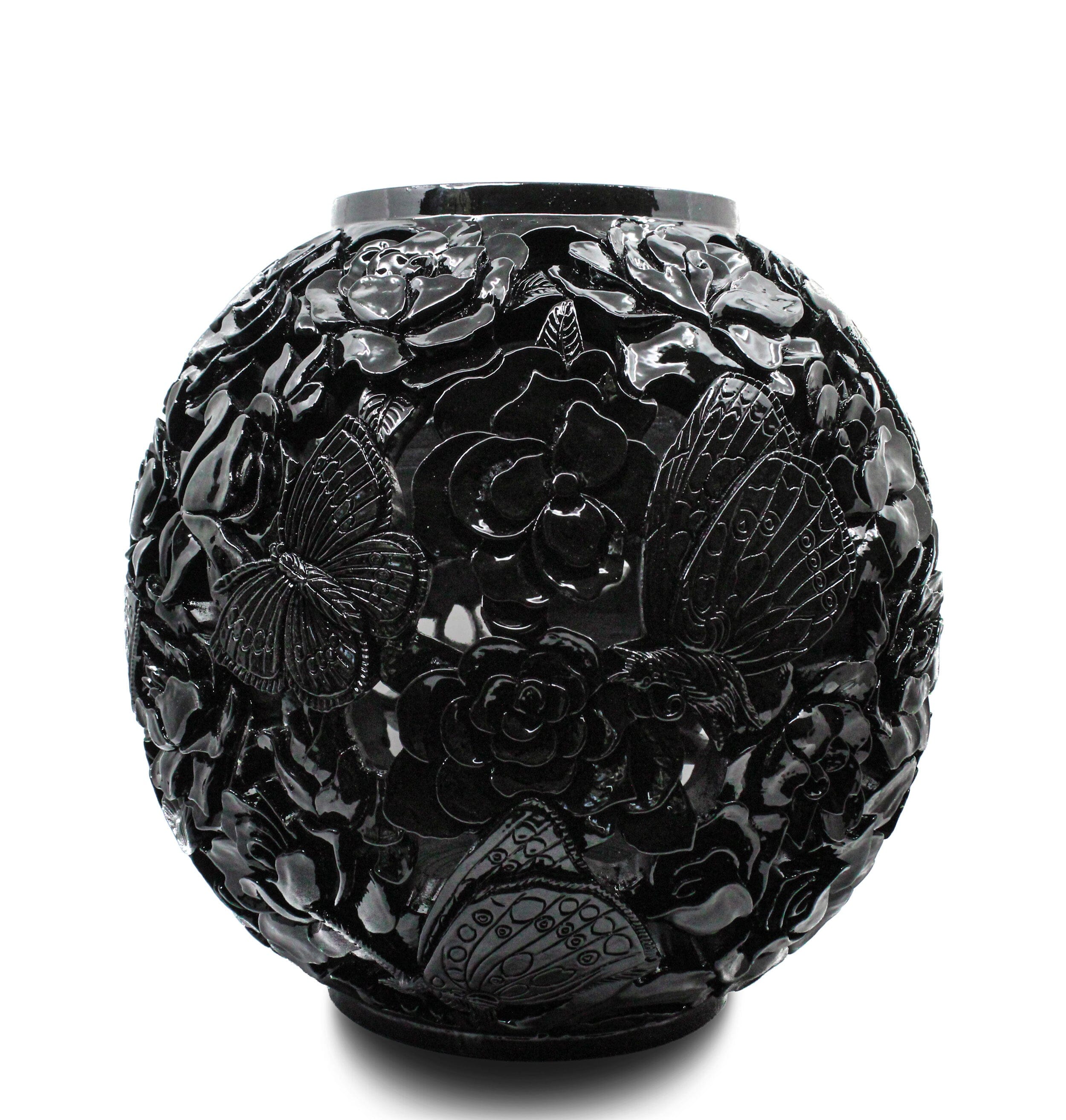 Butterflies & Flower Vase in Lacquered Black Blumera 