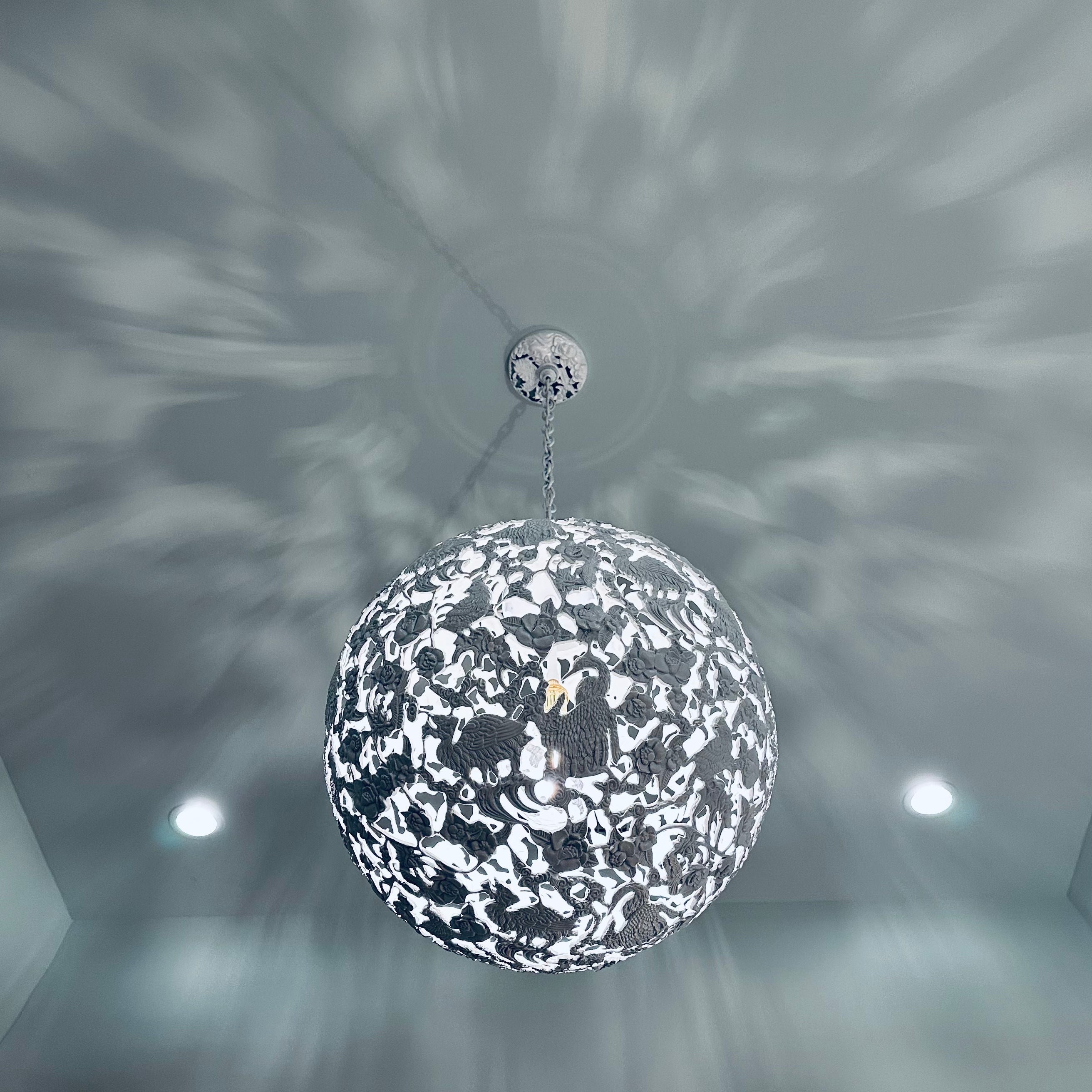 Conference of the Birds Globe Chandelier in Hand-Painted White Lighting Blumera 
