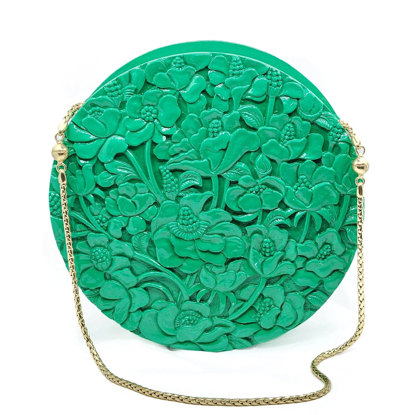 Green Large Poppies Wood Circle Bag | Hand-Carved Heirloom by Blumera Bag Blumera 