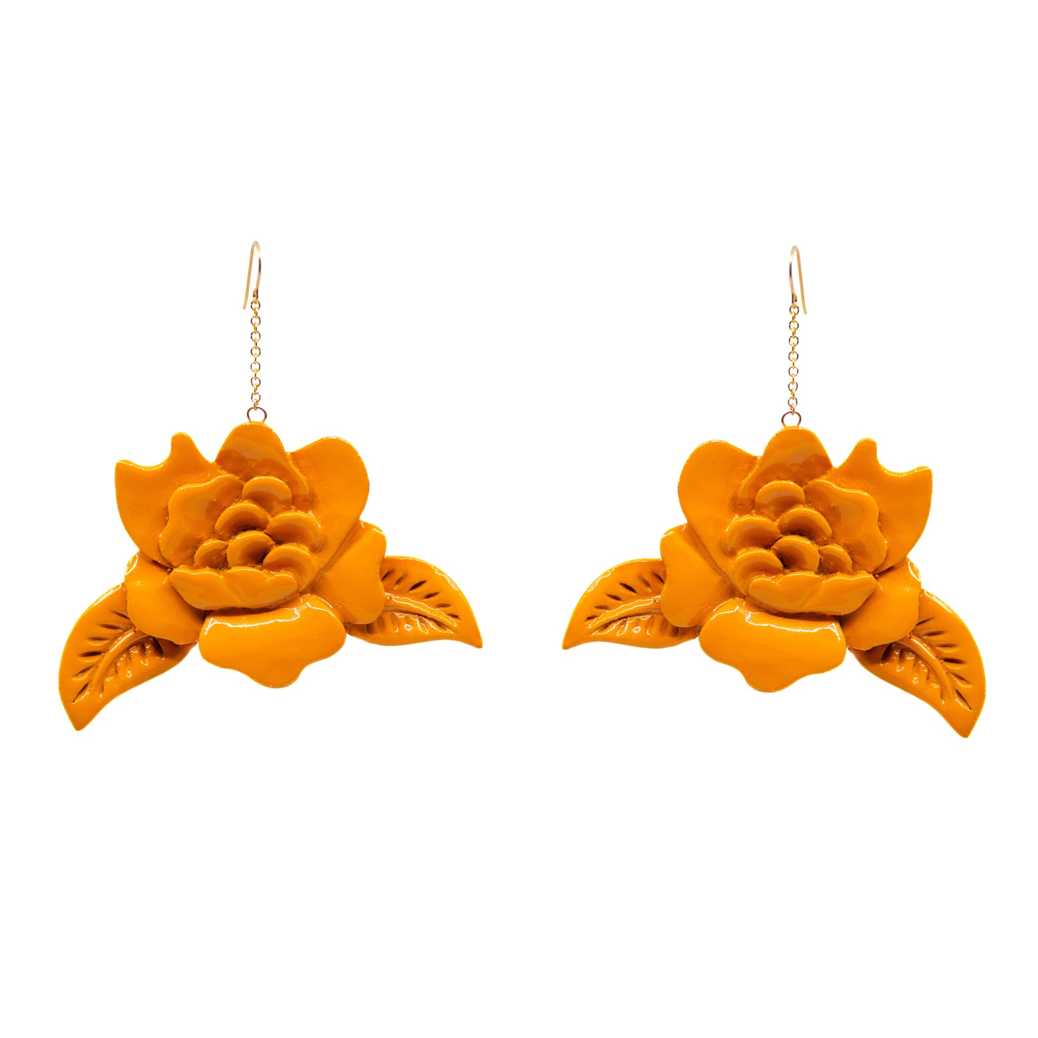 Hand-Carved Orange Lacquered Wood Earrings Rings Blumera 