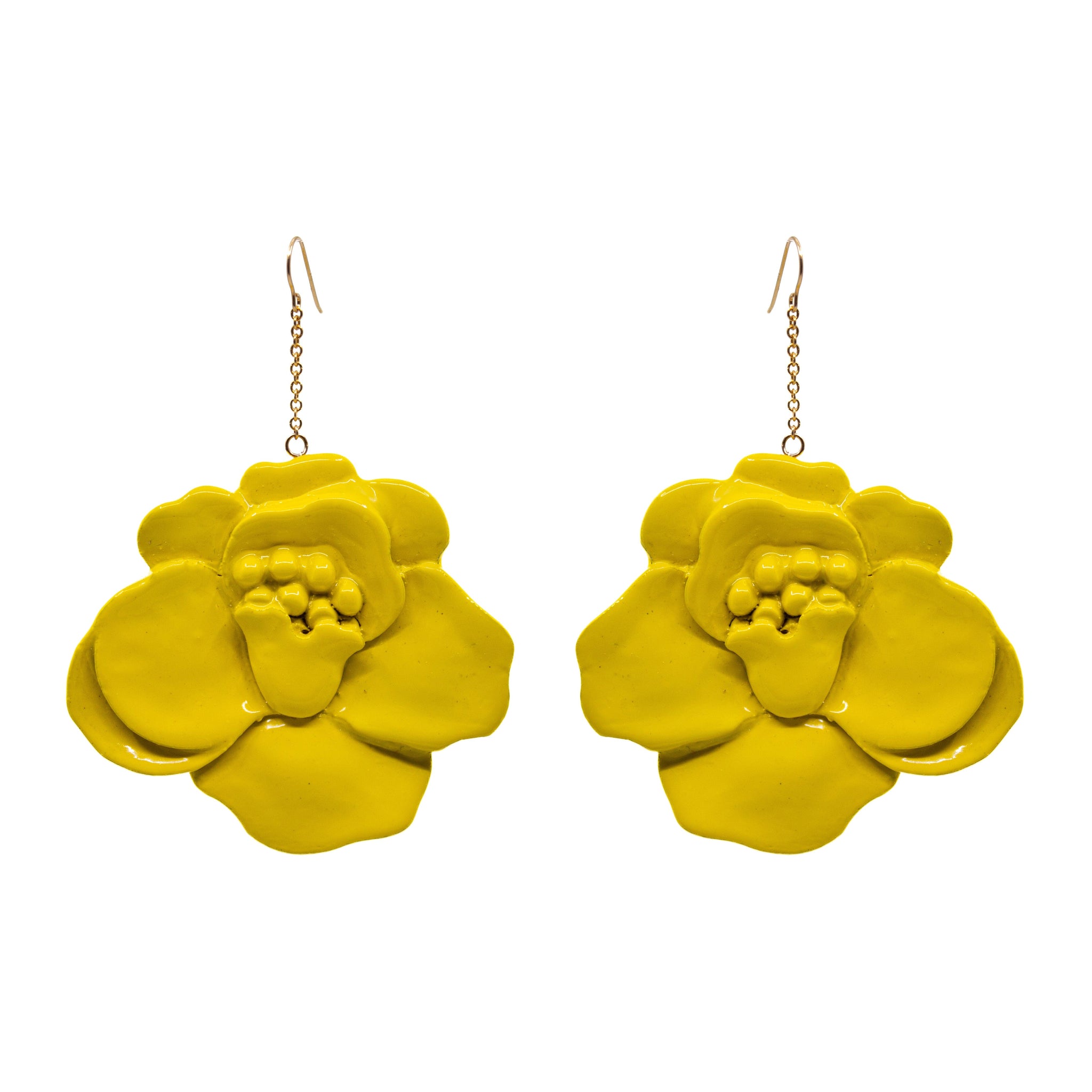 Hand-Carved Yellow Lacquered Wood Earrings Rings Blumera 