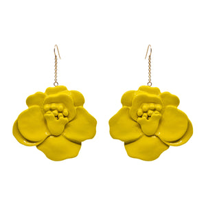 Hand-Carved Yellow Lacquered Wood Earrings Rings Blumera 