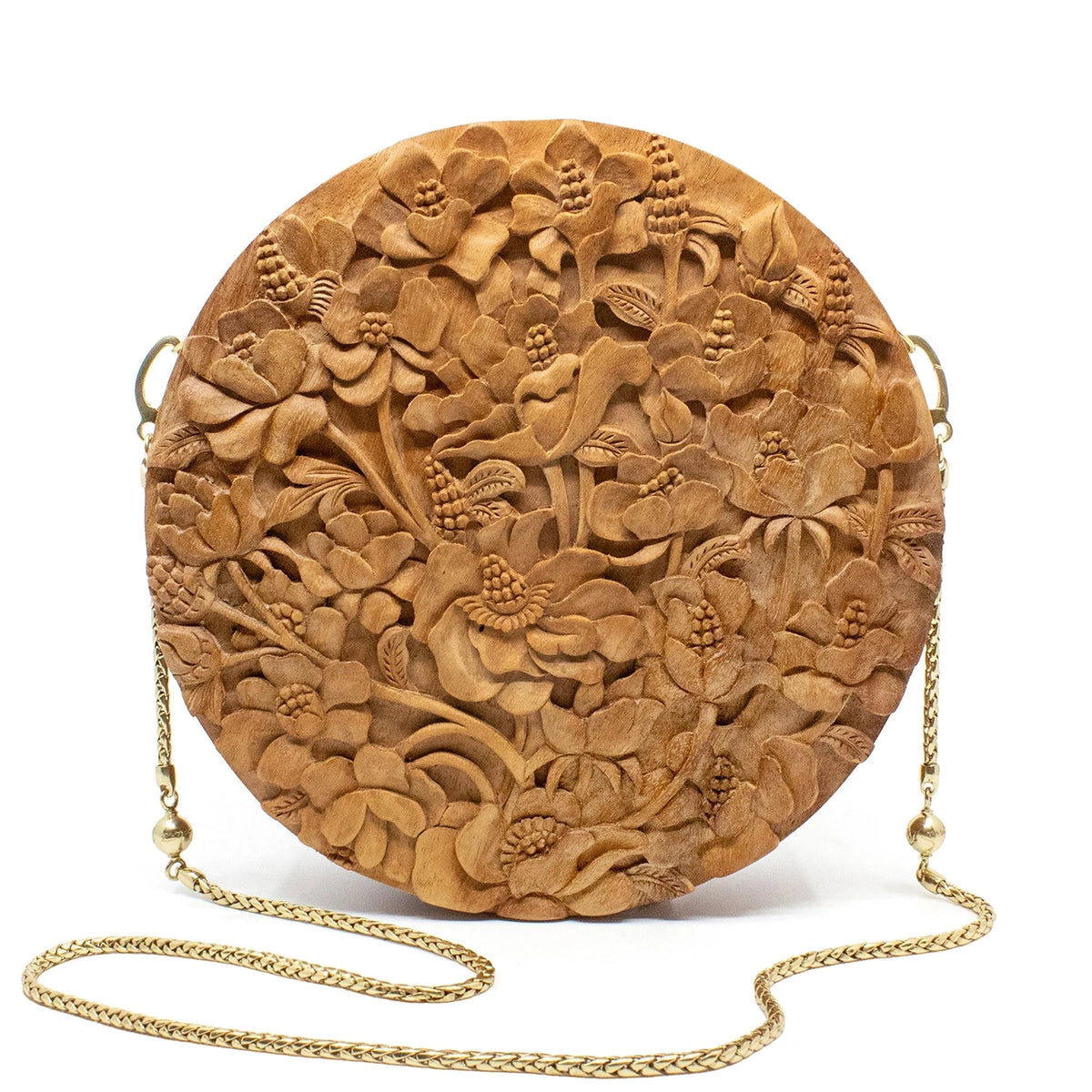 Large Poppies Wood Circle Bag | Hand-Carved Heirloom by Blumera