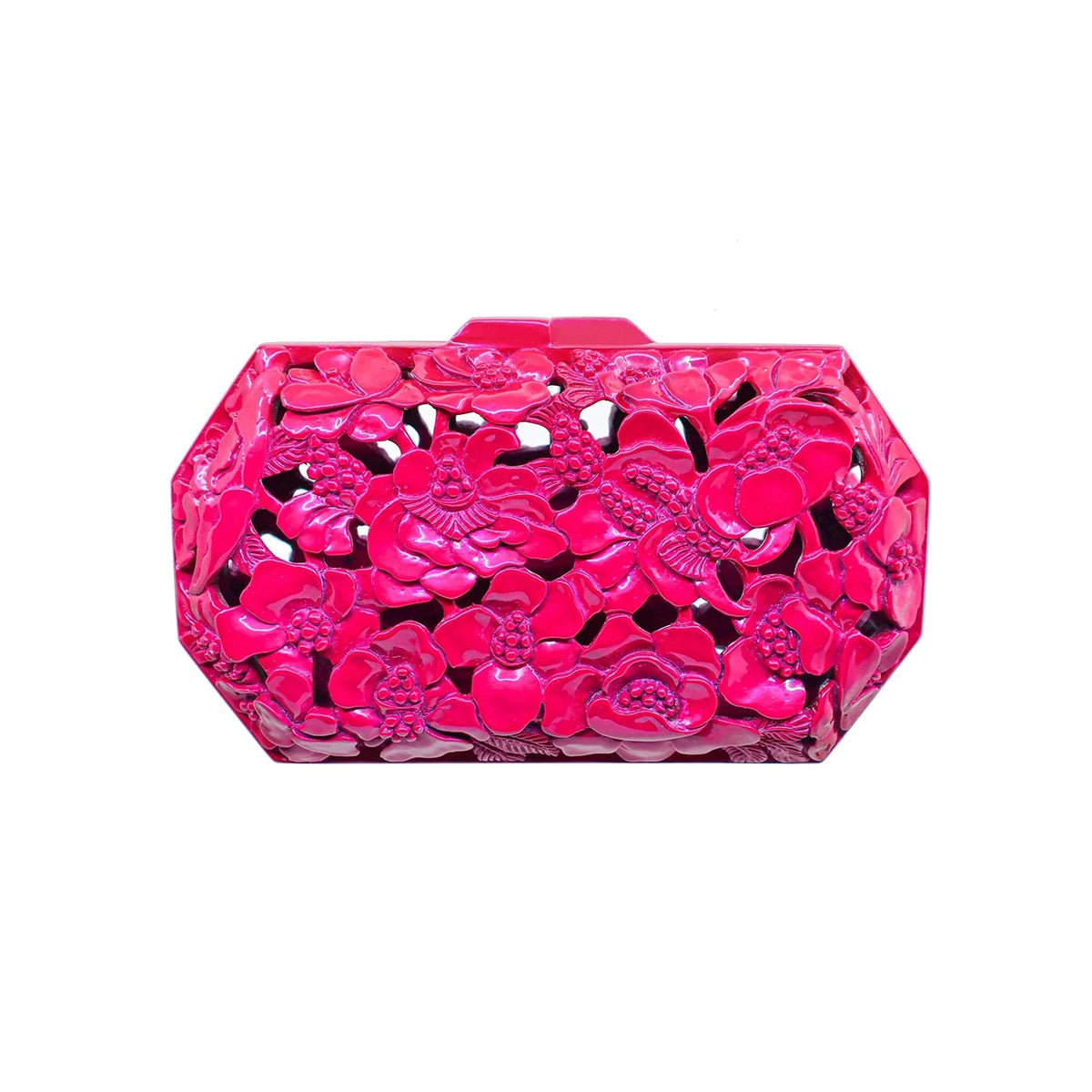 Magenta Poppies Clutch | Hand-Carved Wood Bag by Blumera