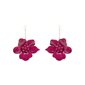 Hand-Carved Magenta Lacquered Wood Earrings