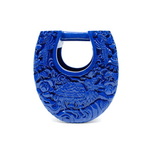 Mini Ushape Hand-Carved Lacquered Conference of the Birds in Royal Blue Blumera 