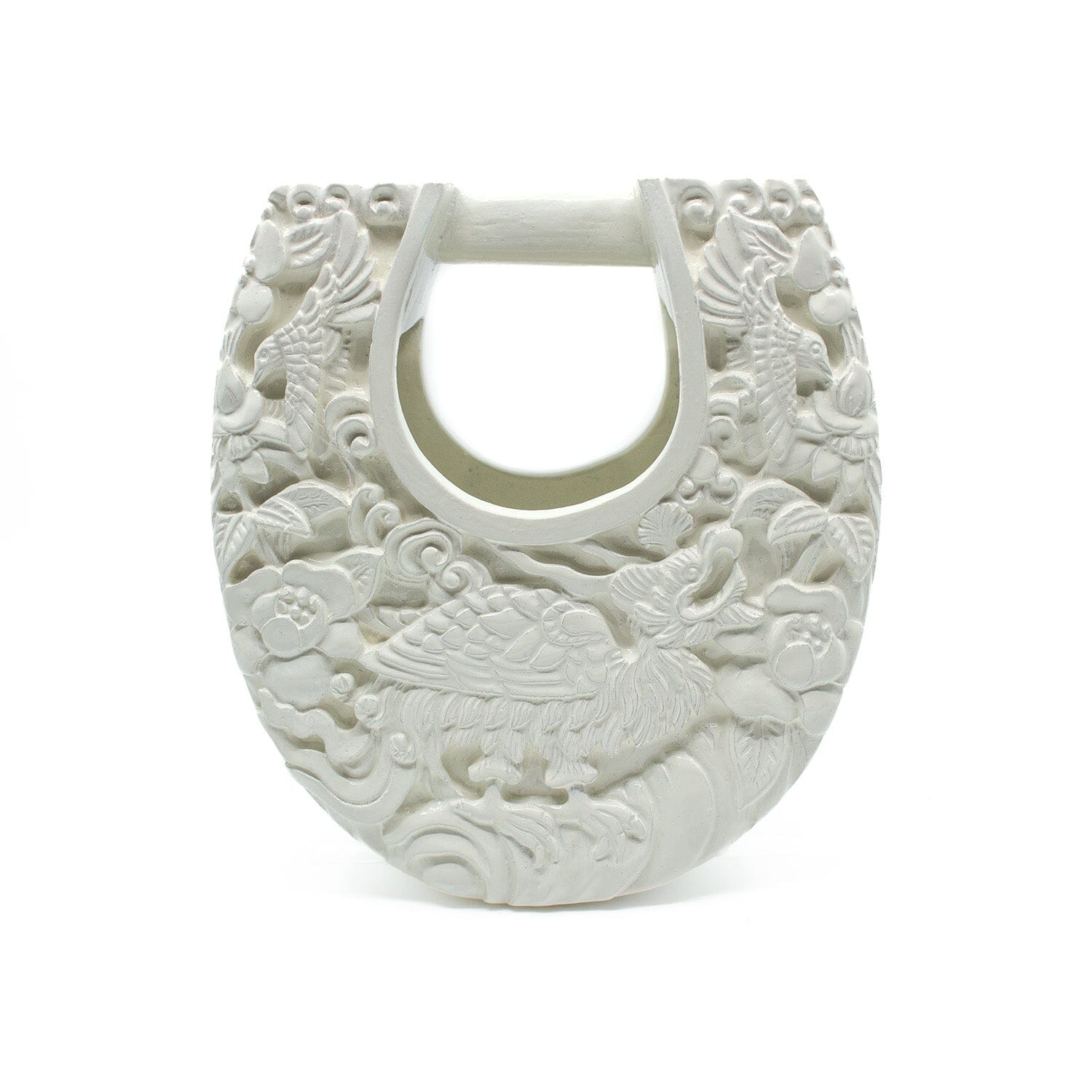 Mini Ushape Hand-Carved Lacquered Conference of the Birds in White Blumera 