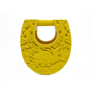 Mini Ushape Hand-Carved Lacquered Conference of the Birds in Yellow Blumera 