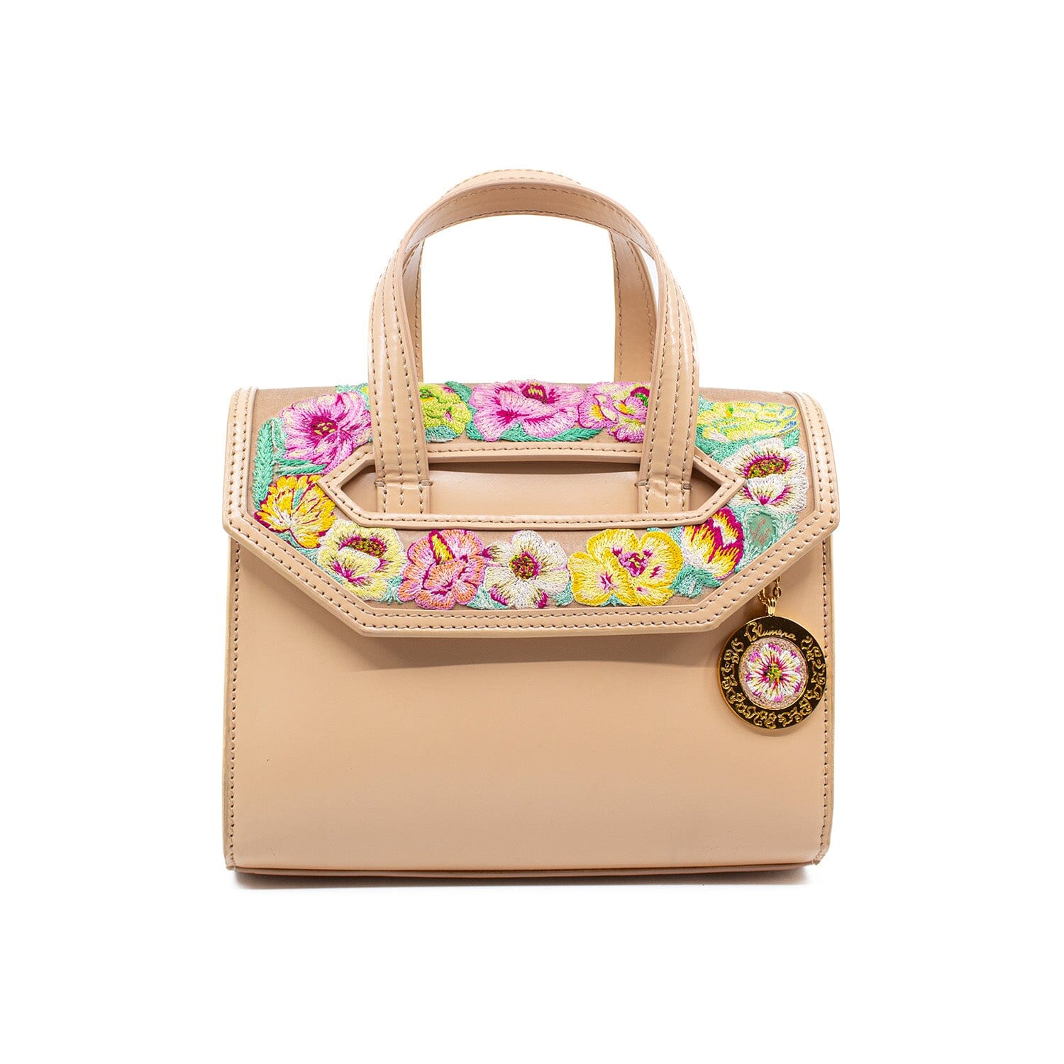 Poppies! Beige Hand-Embroidered Mini Satchel Bags Blumera 