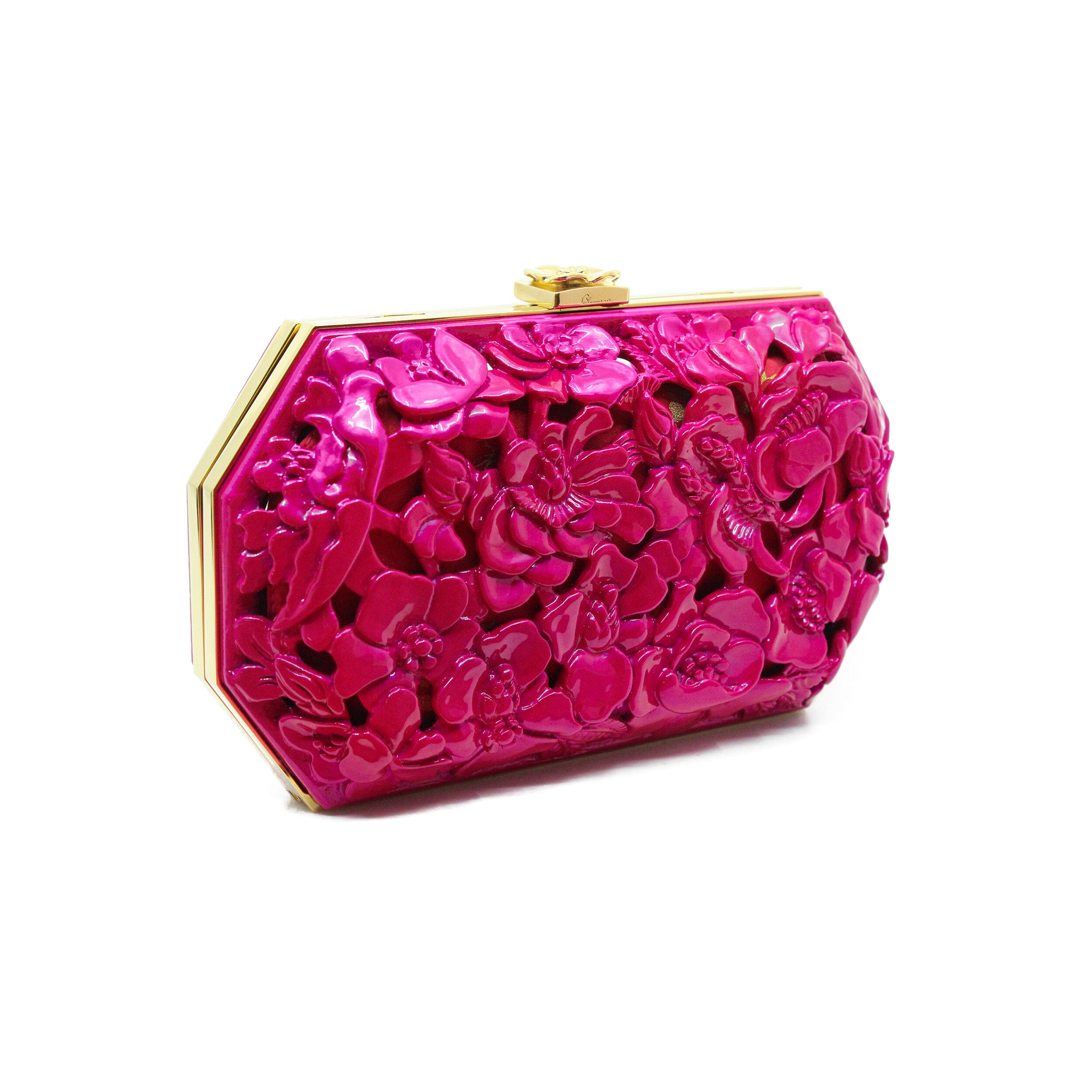 Poppies Brass Framed Clutch in Lacquered Magenta | Hand-Carved Wood Bag by Blumera (Copy) Blumera 