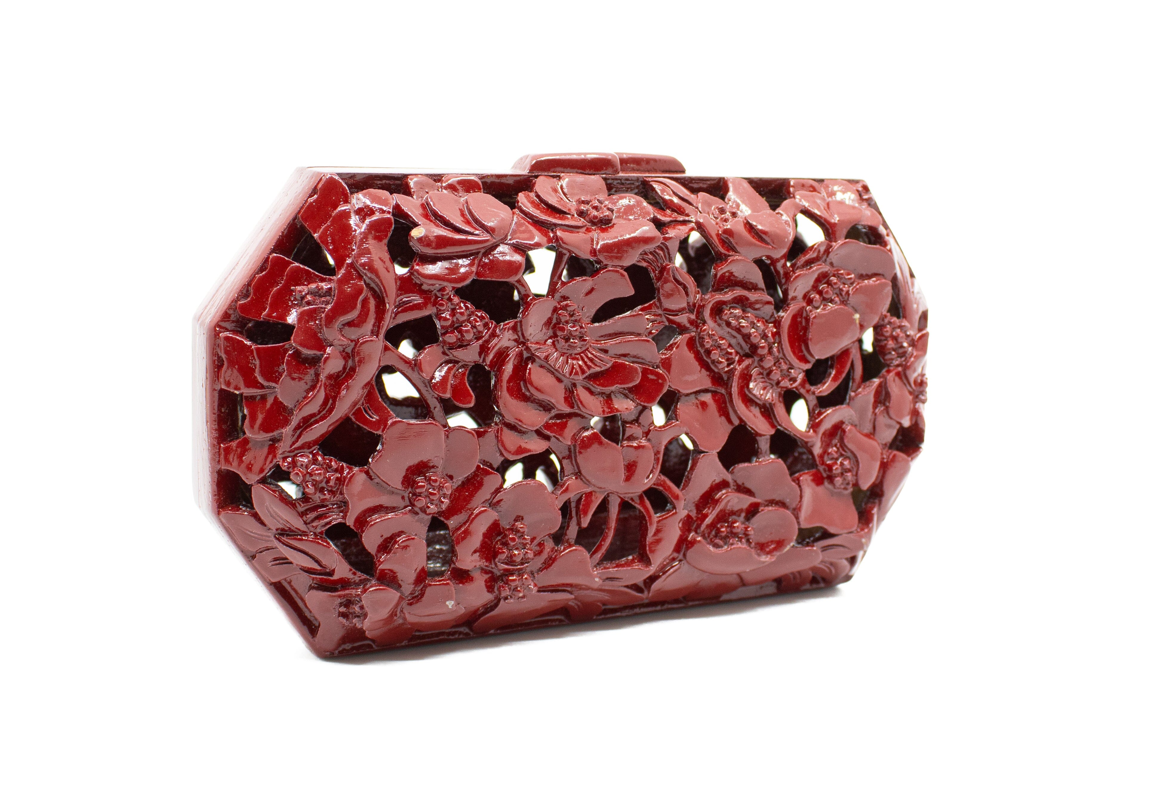 Poppies Clutch in Lacquered Burgundy Blumera 