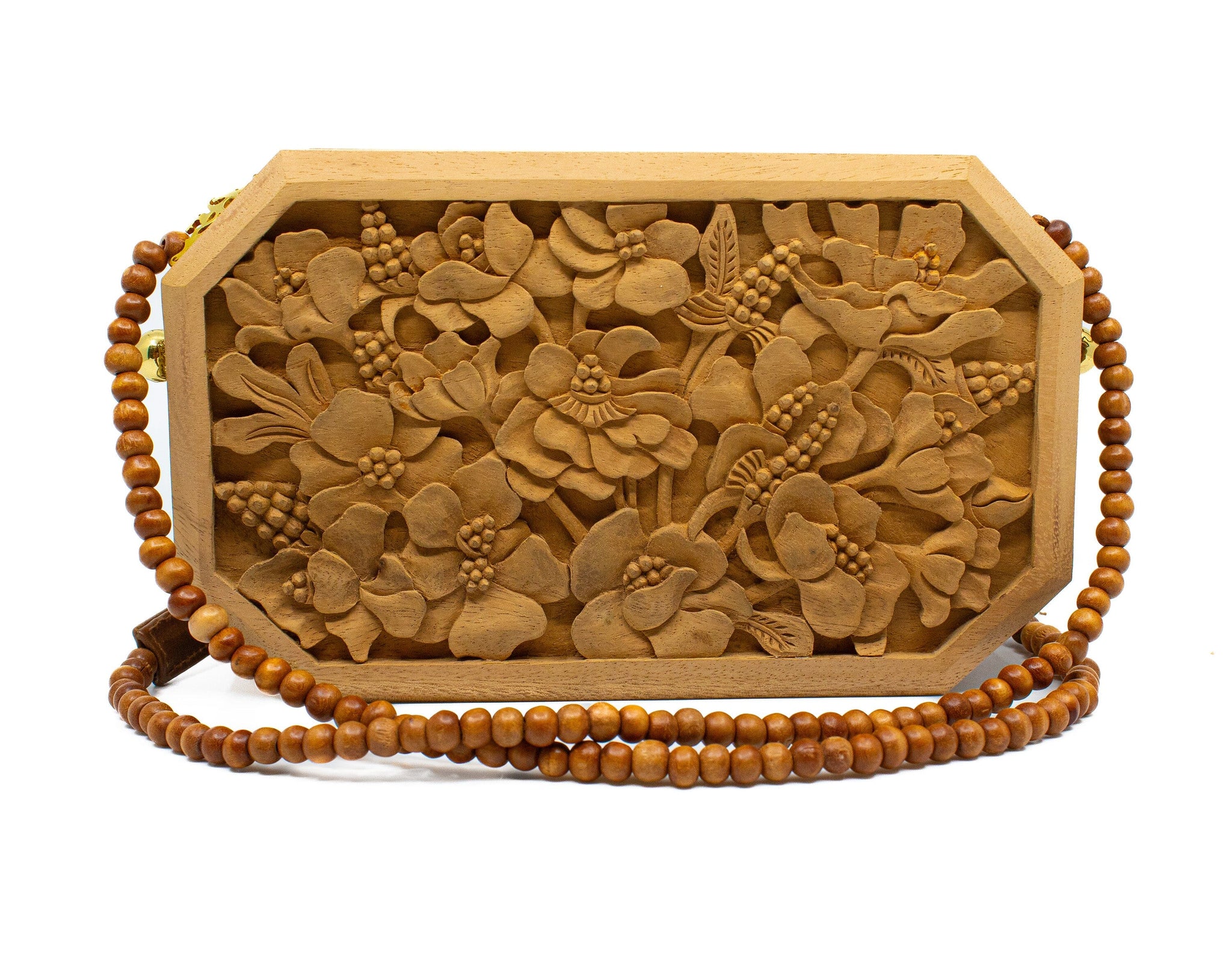 Poppies Hand-Carved Wood Octagon Clutch Blumera 